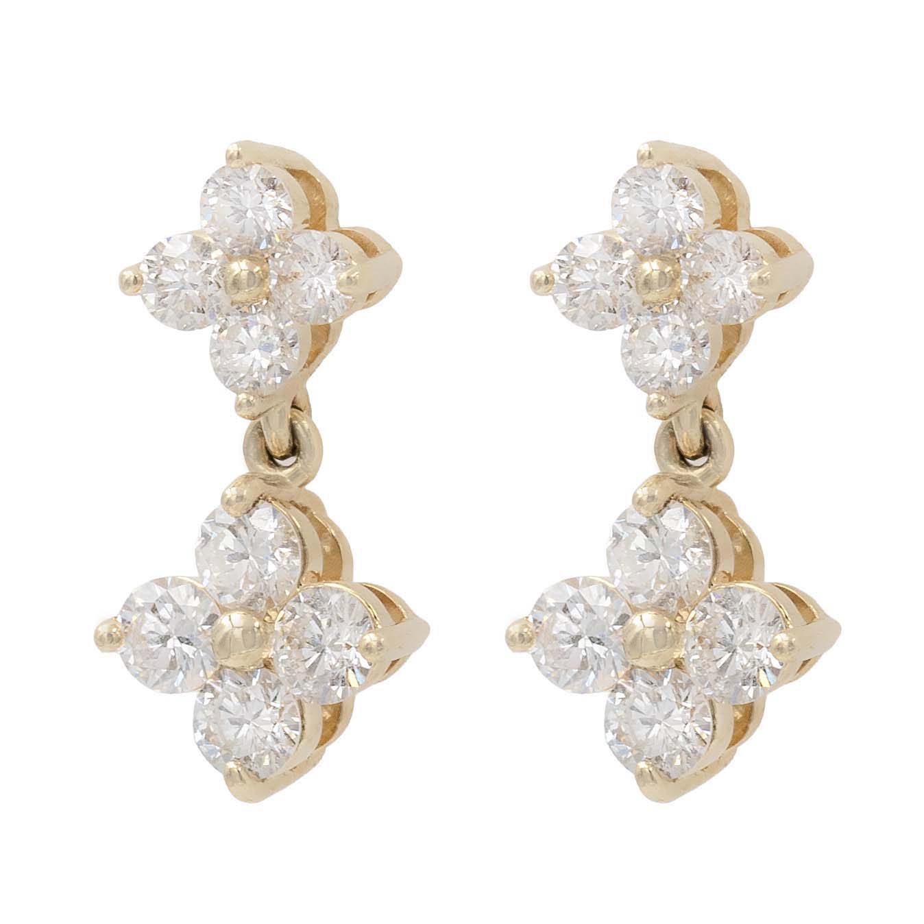 Double Diamond Clover Drop Earring