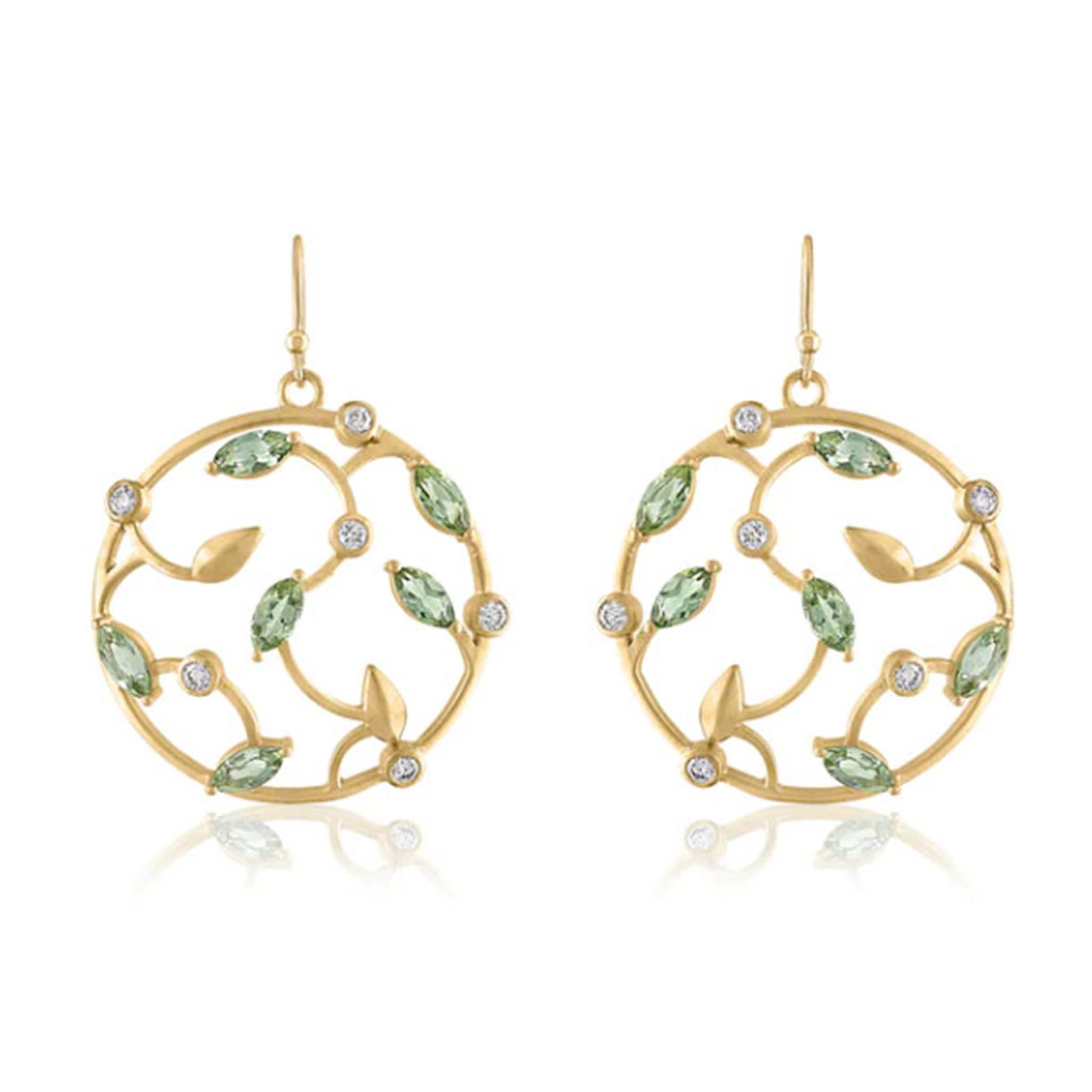 Openwork Botanical Drop Earrings With Green Tourmalines