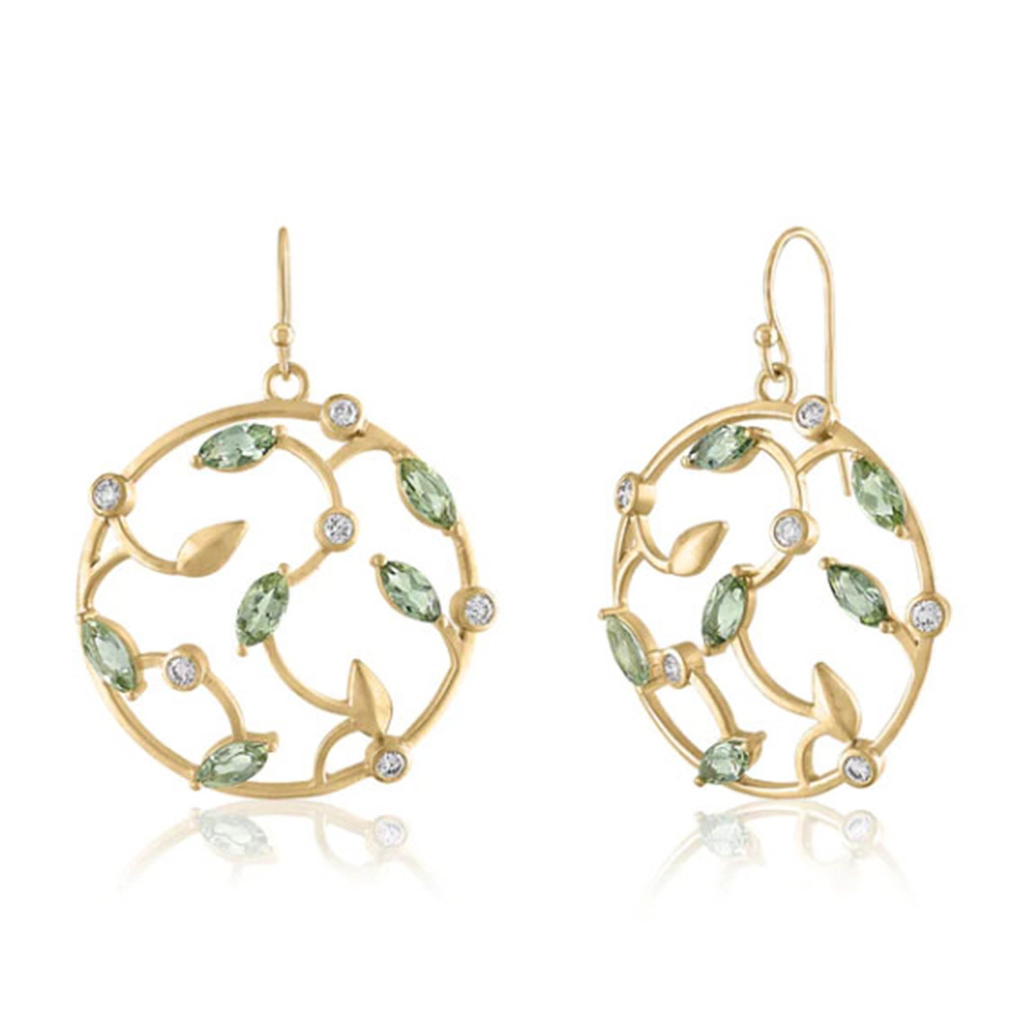 Openwork Botanical Drop Earrings With Green Tourmalines