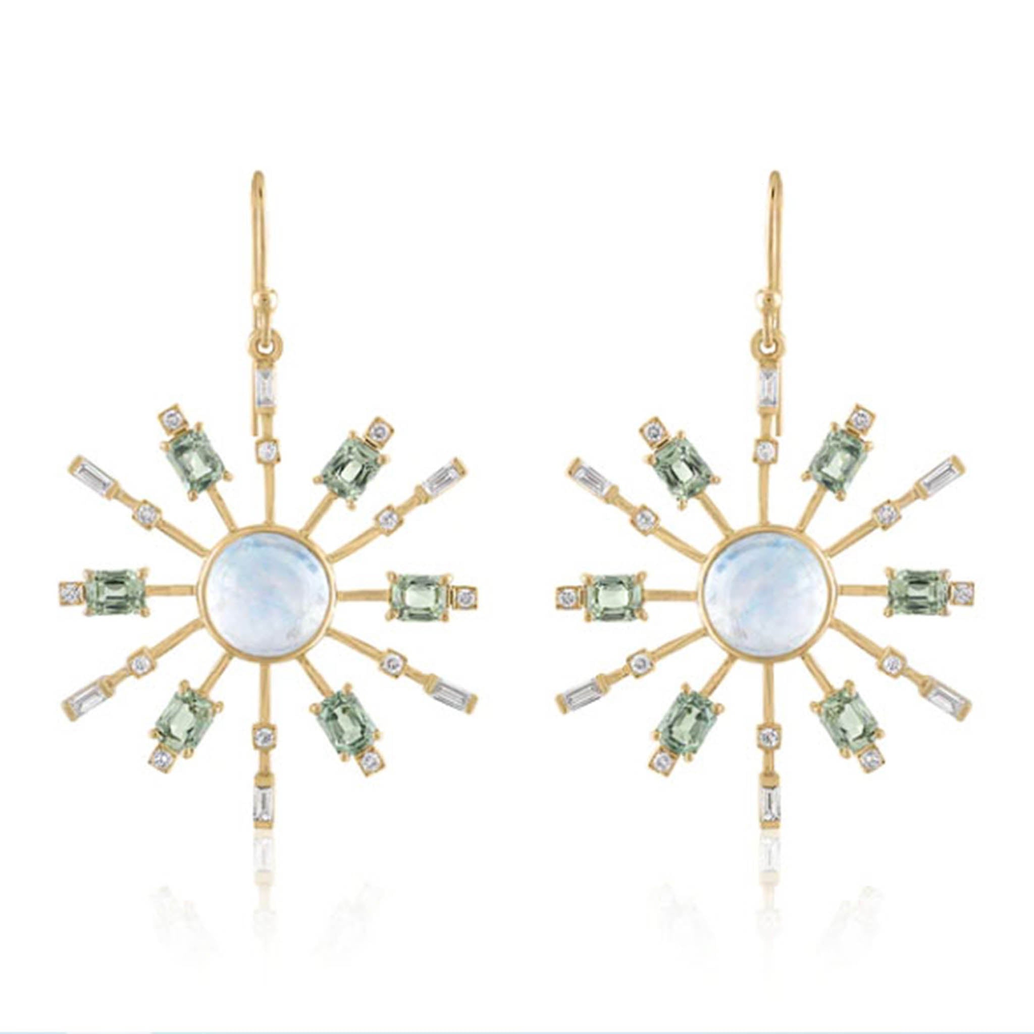 Starburst Drop Earring With Green Tourmaline And Diamonds