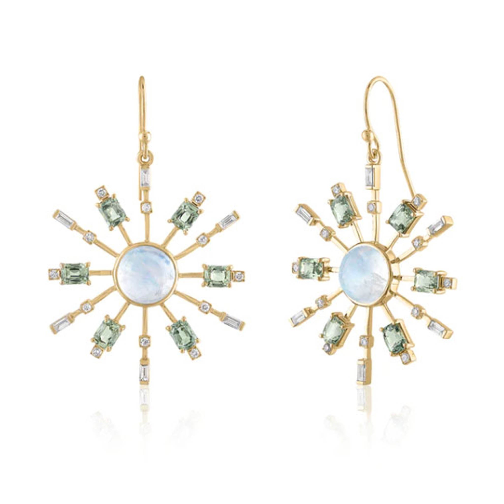 Starburst Drop Earring With Green Tourmaline And Diamonds