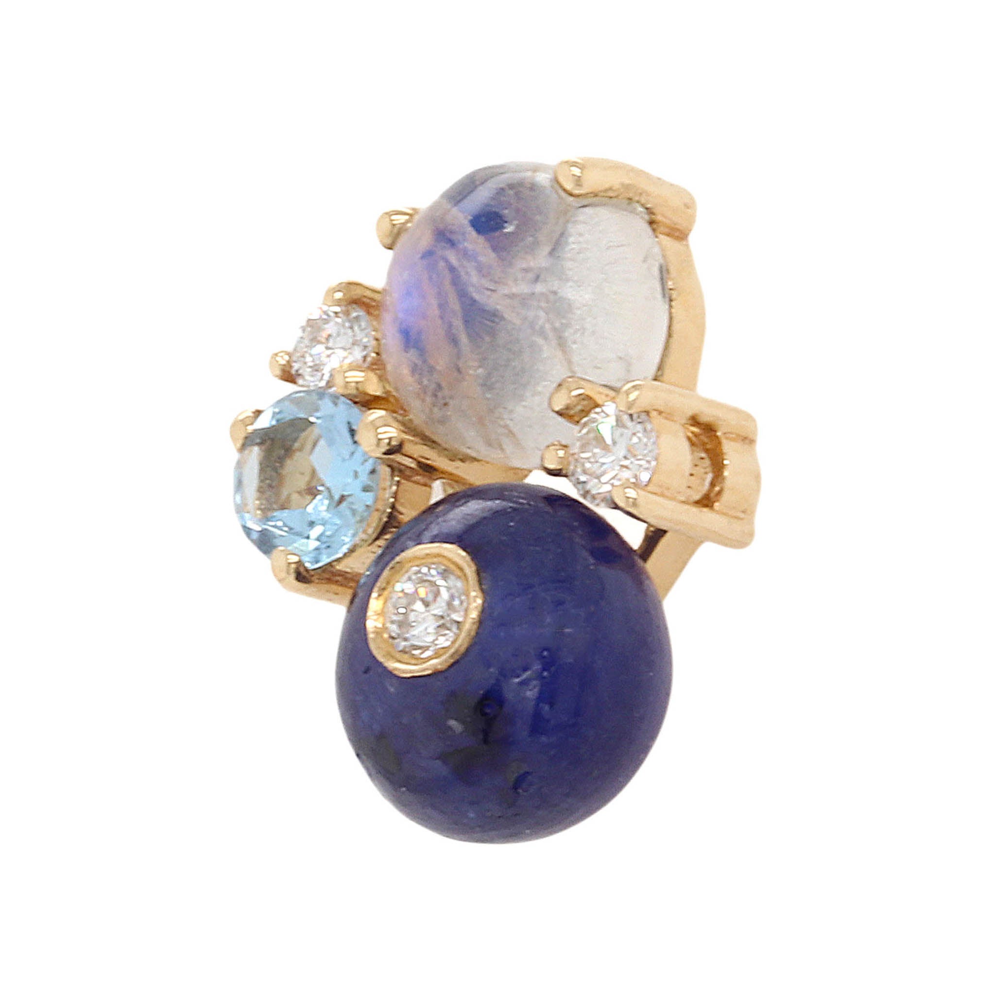 Sapphire Moonstone And Diamond Button Earring