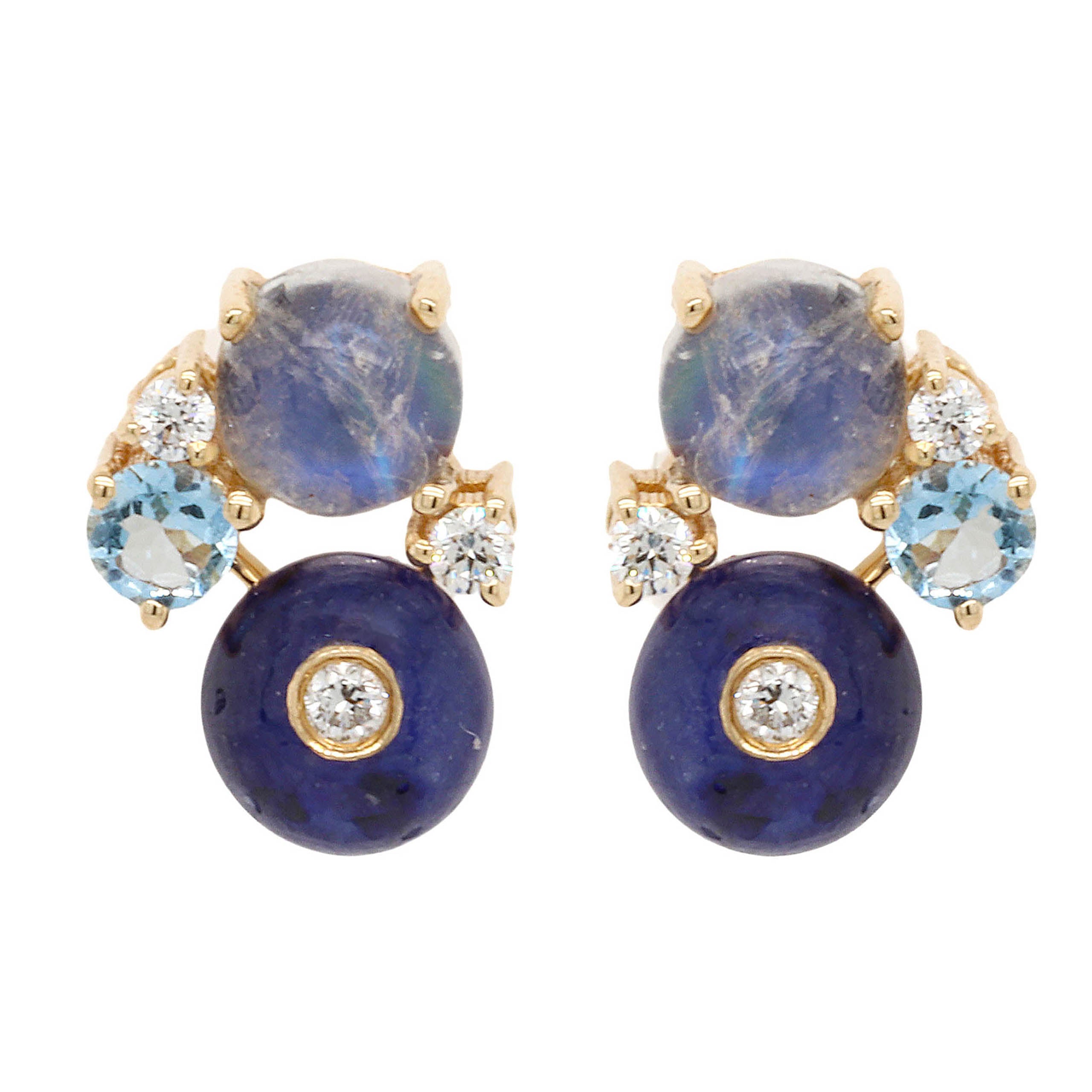 Sapphire Moonstone And Diamond Button Earring