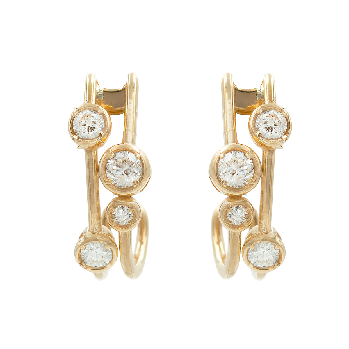 Double Row Bezel Set Diamond J Hoop Earrings