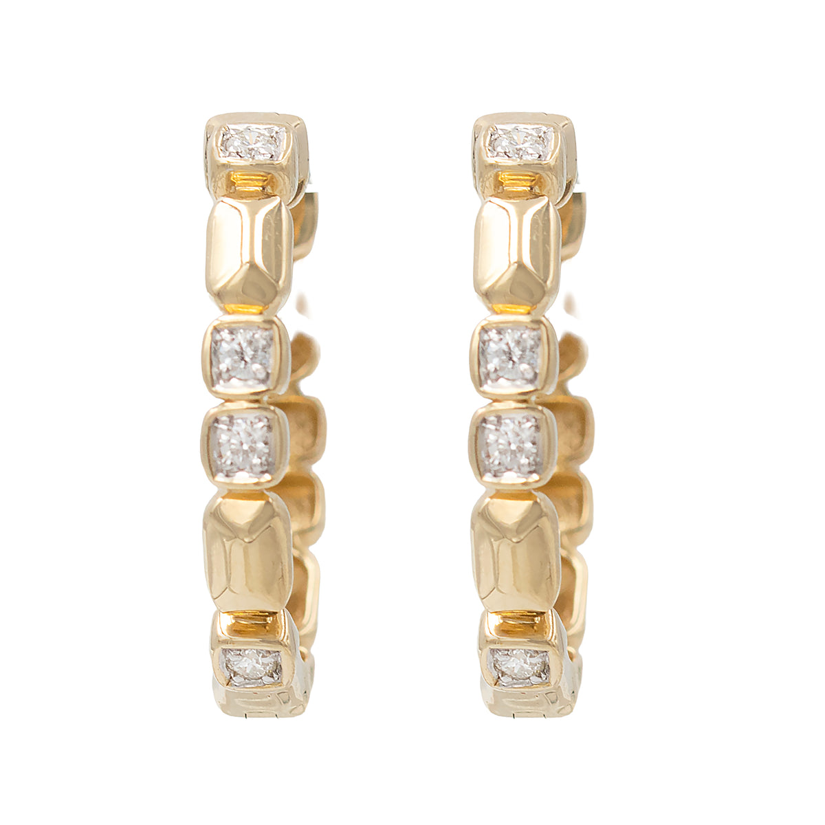 Yellow Gold Dimensional Diamond Hoop Earrings
