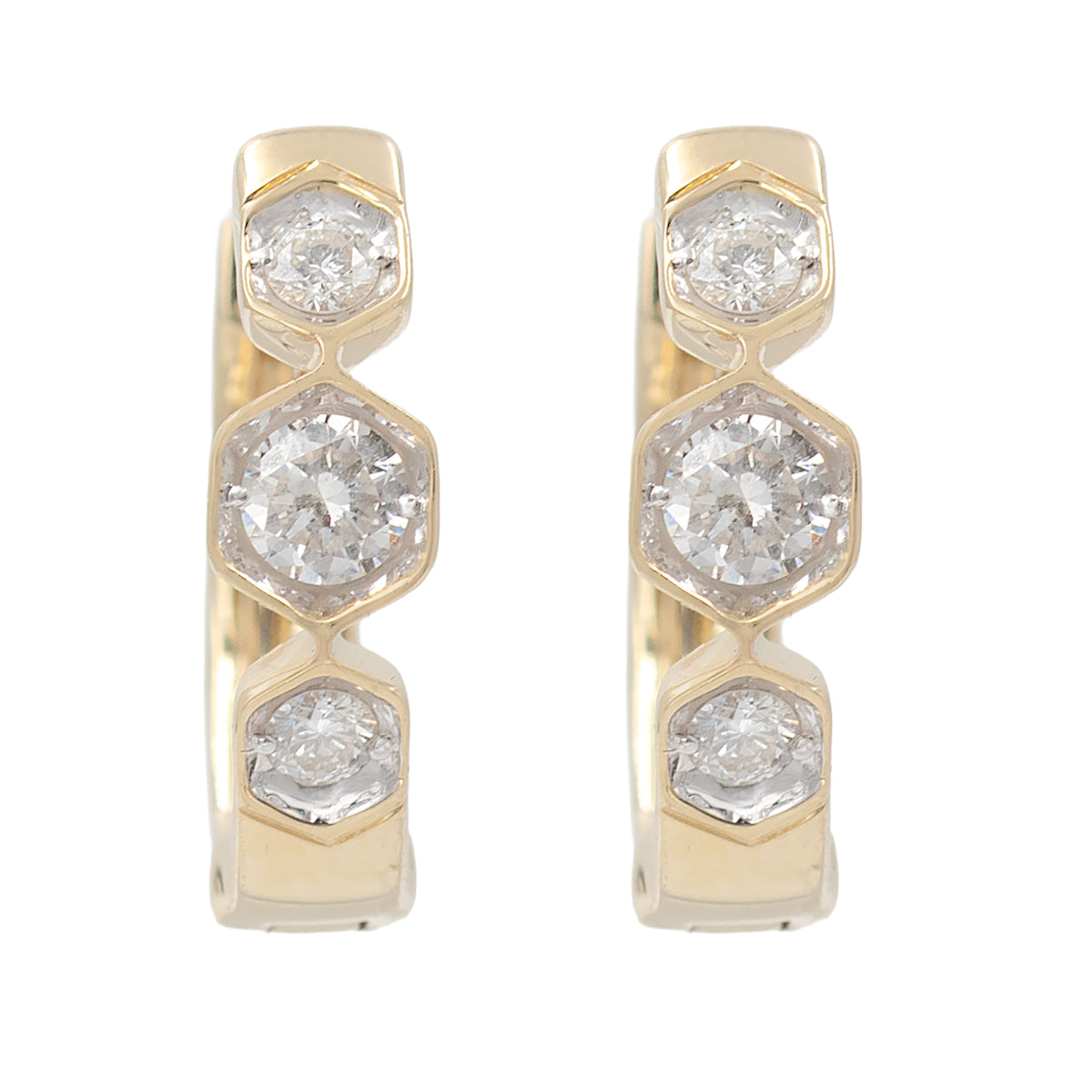 Three Diamond Front Huggie Hoop Earrings