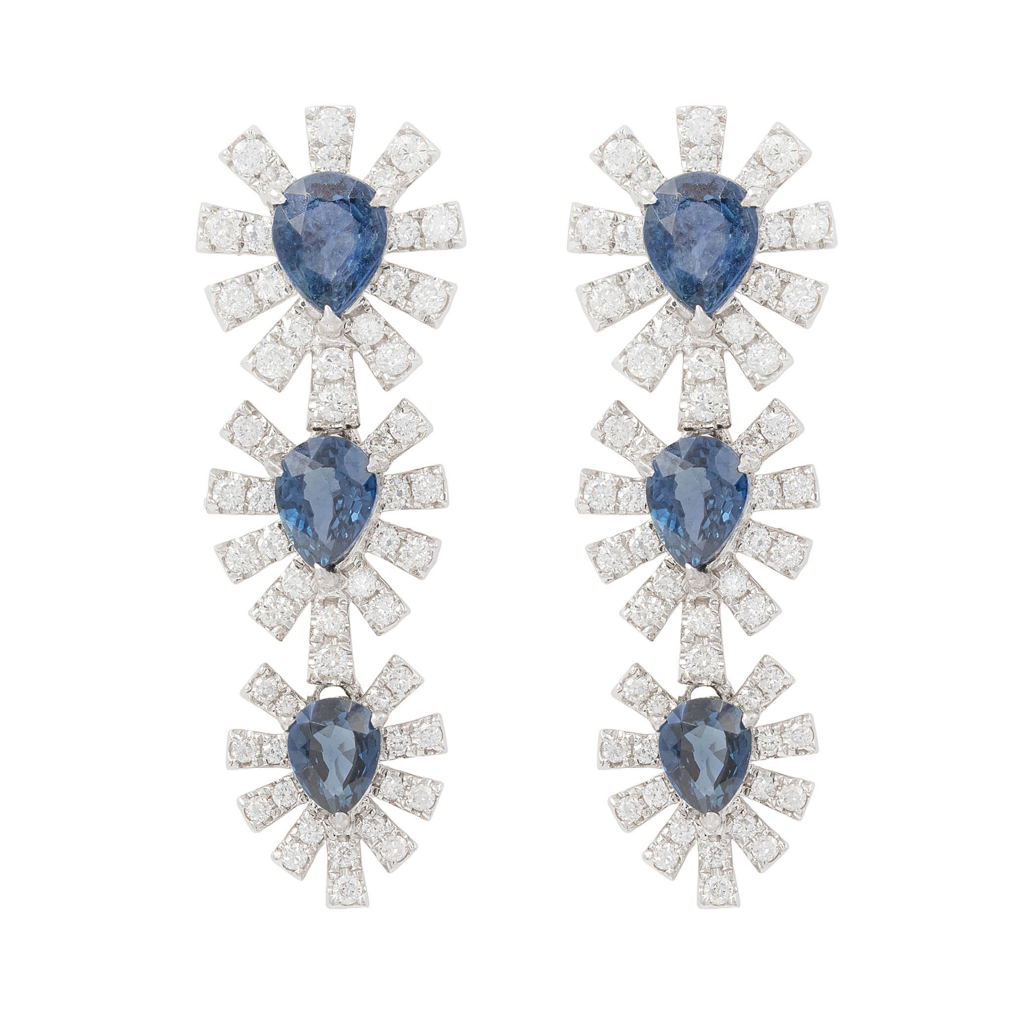Sapphires With Firecracker Halos Drop Earrings