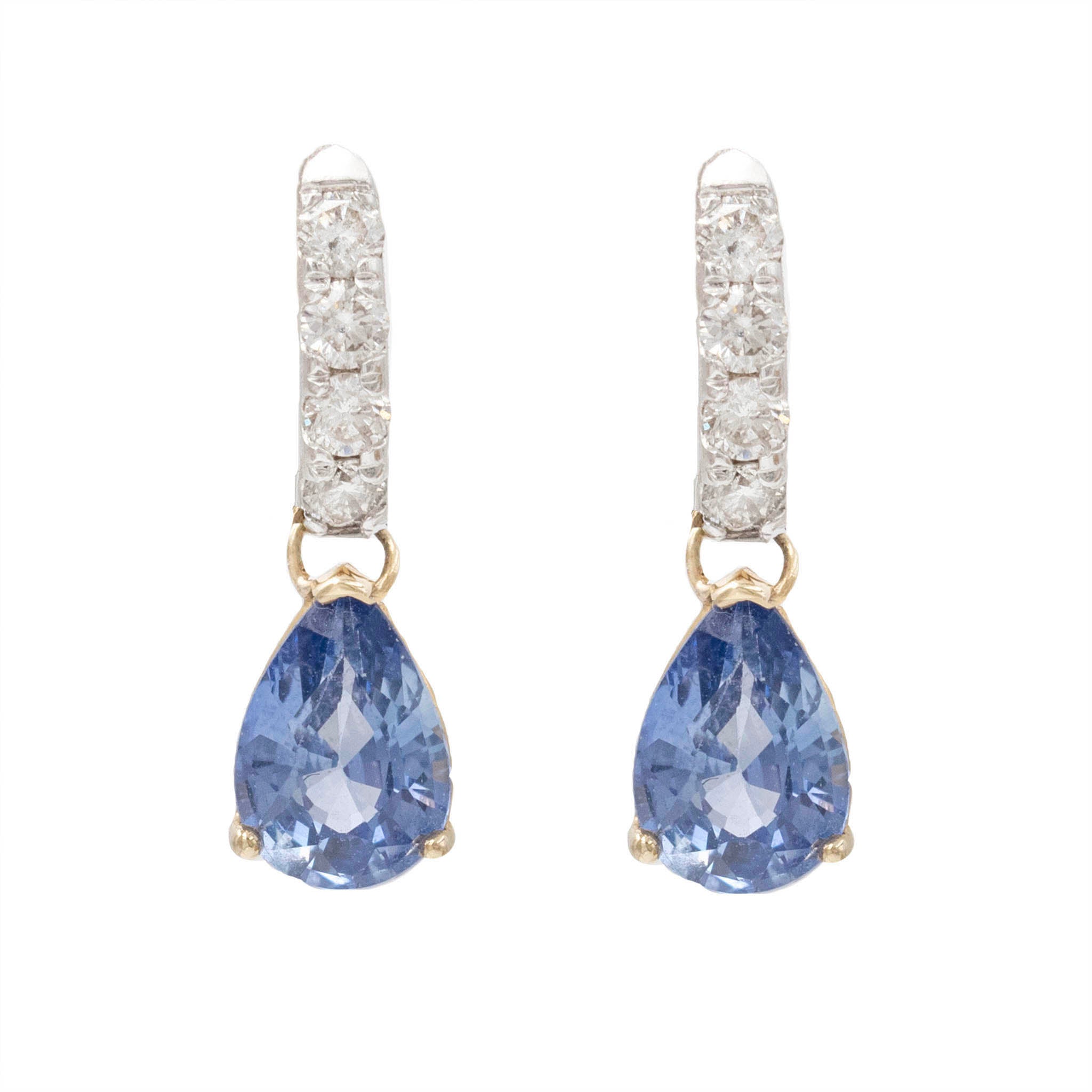 Pear Shaped Drop Sapphire On Diamond Huggie Earring