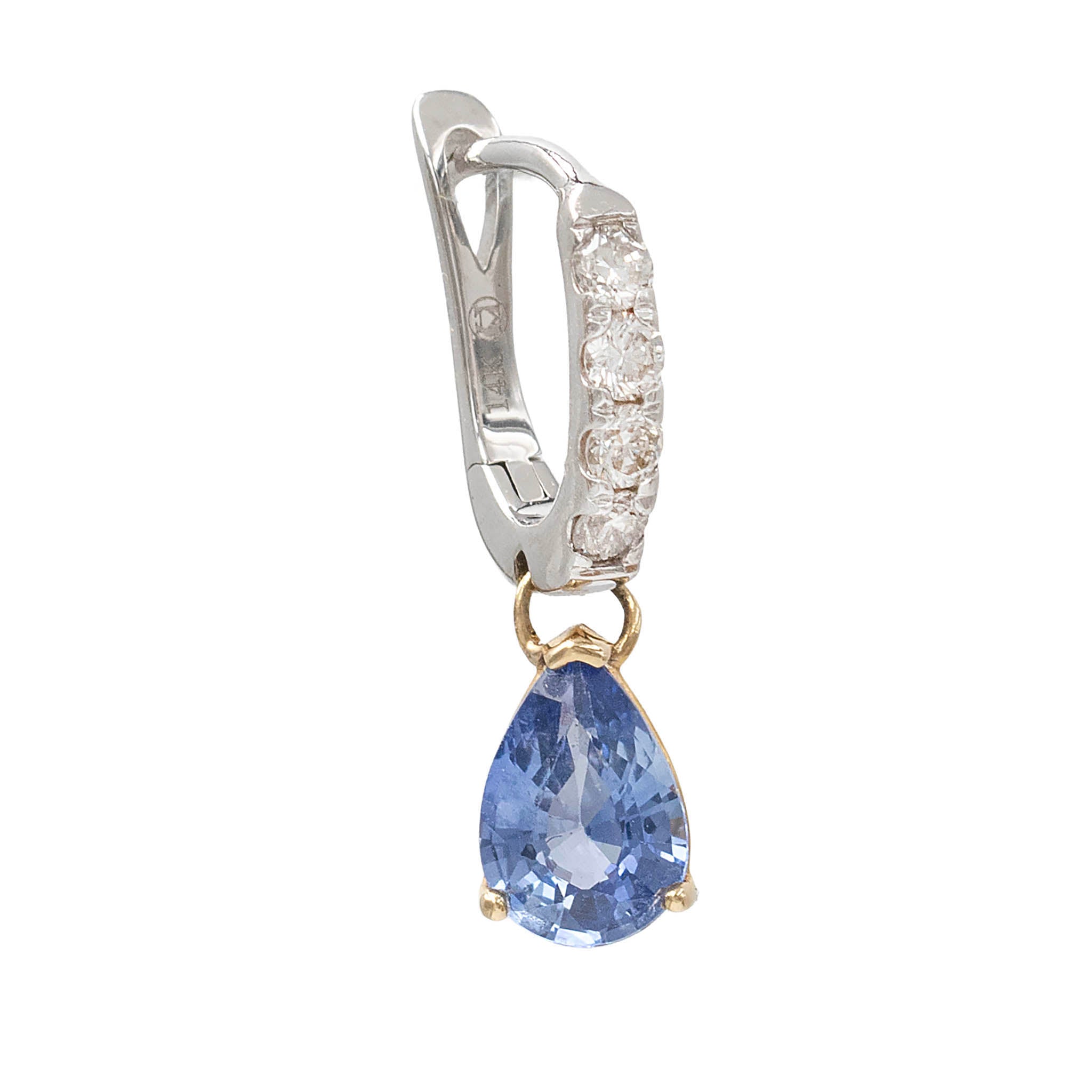 Pear Shaped Drop Sapphire On Diamond Huggie Earring