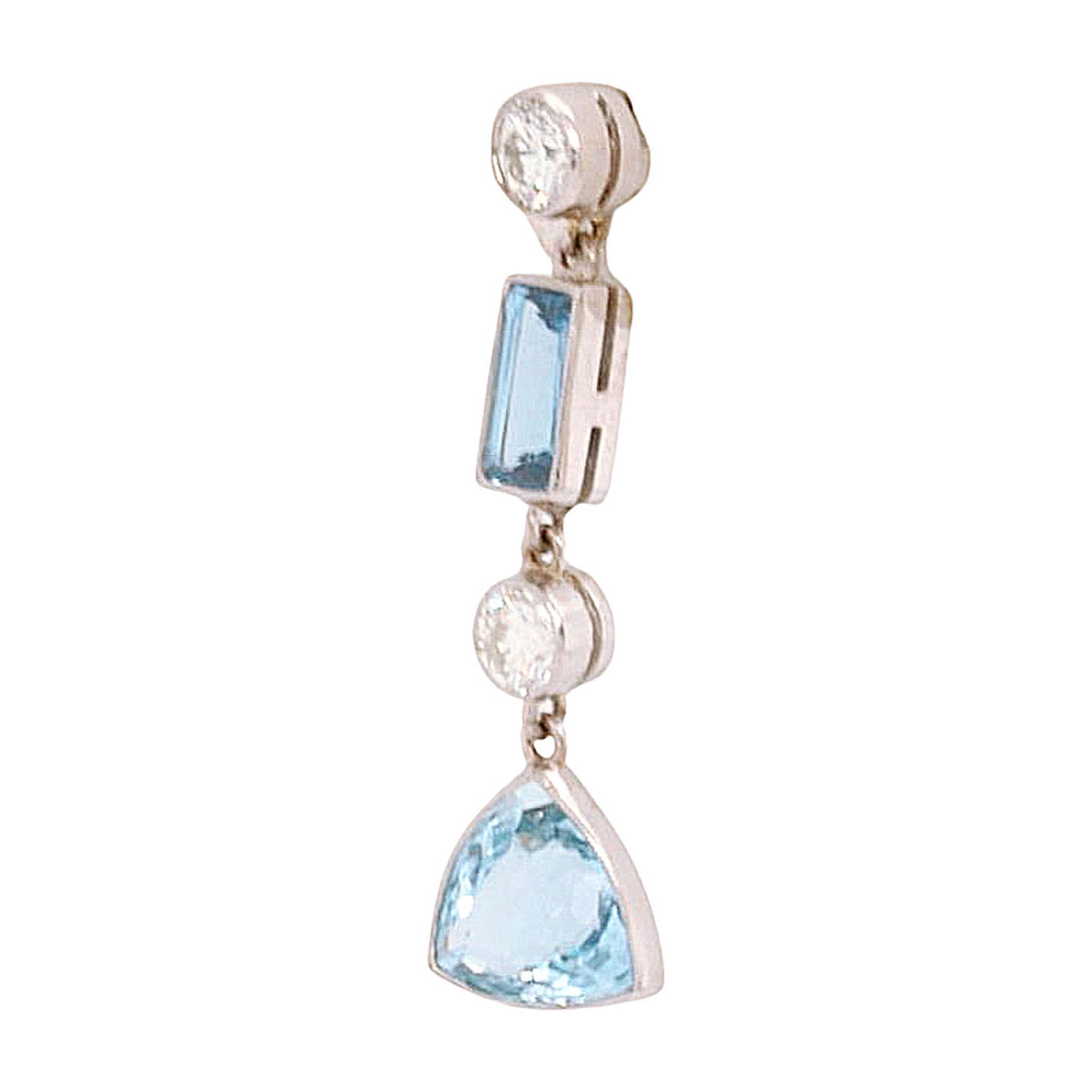 Platinum Aqua And Diamond Drop Column Earrings