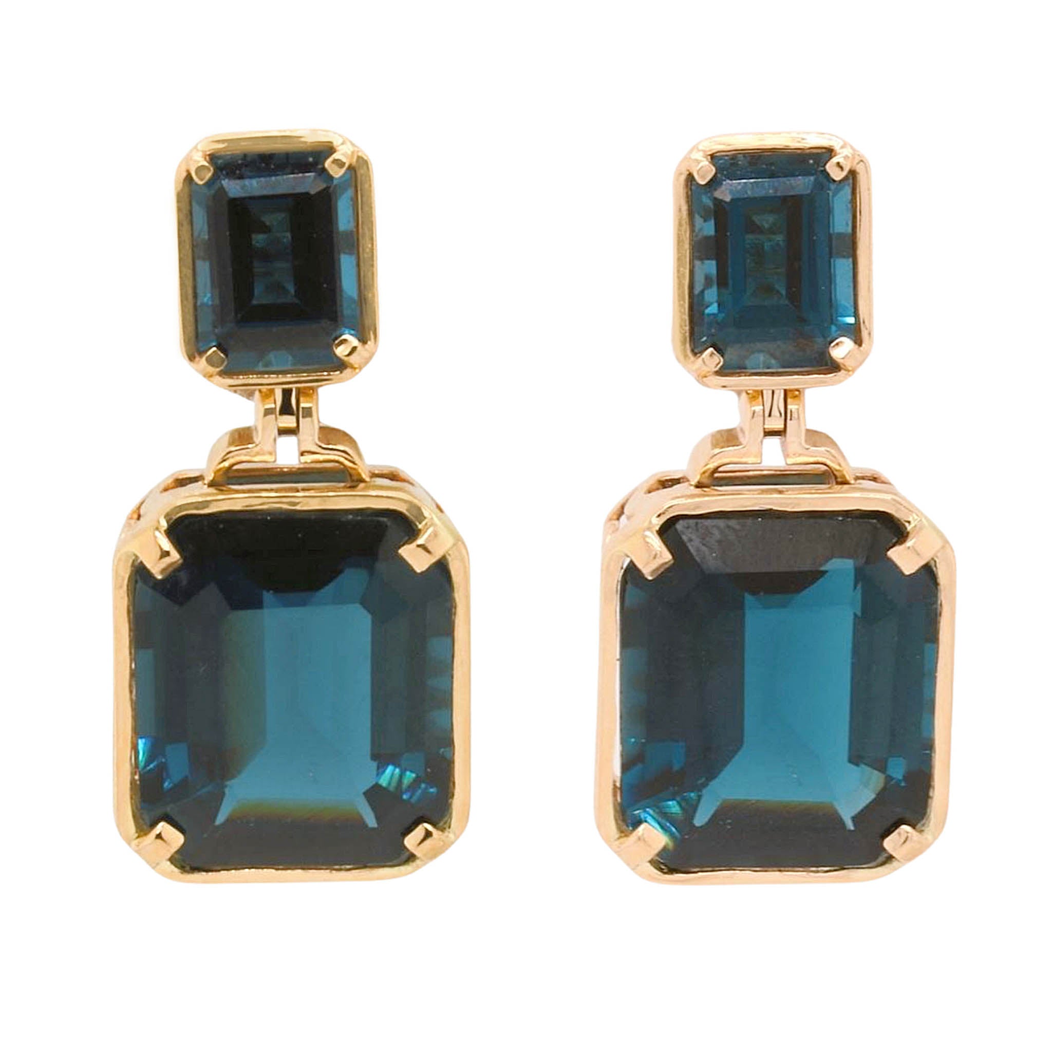 Large Emerald Cut London Blue Topaz Drop Earrings