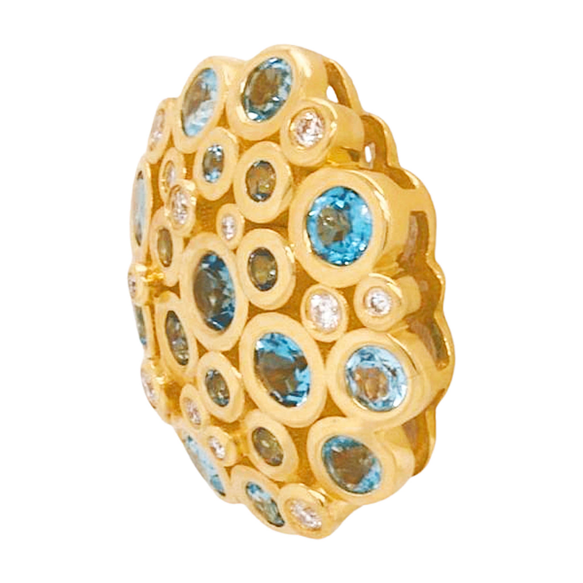 Blue Topaz And Diamond Round Button Earring