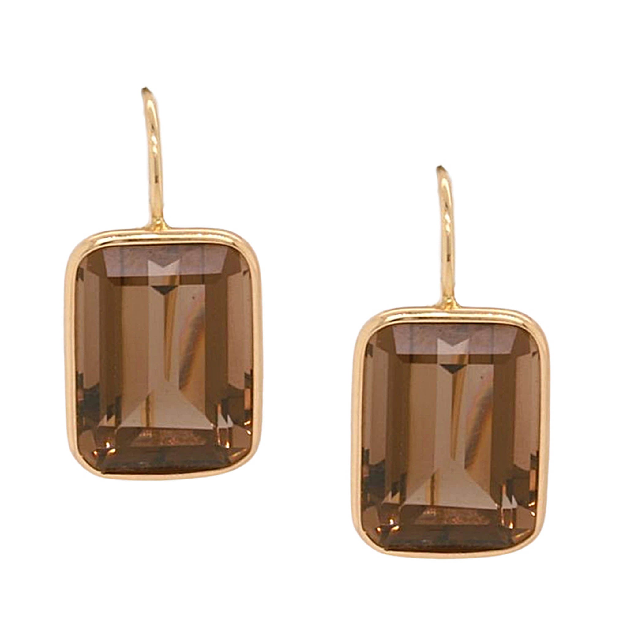 Smokey Quartz Emerald Cut Bezel Set Drop Earrings