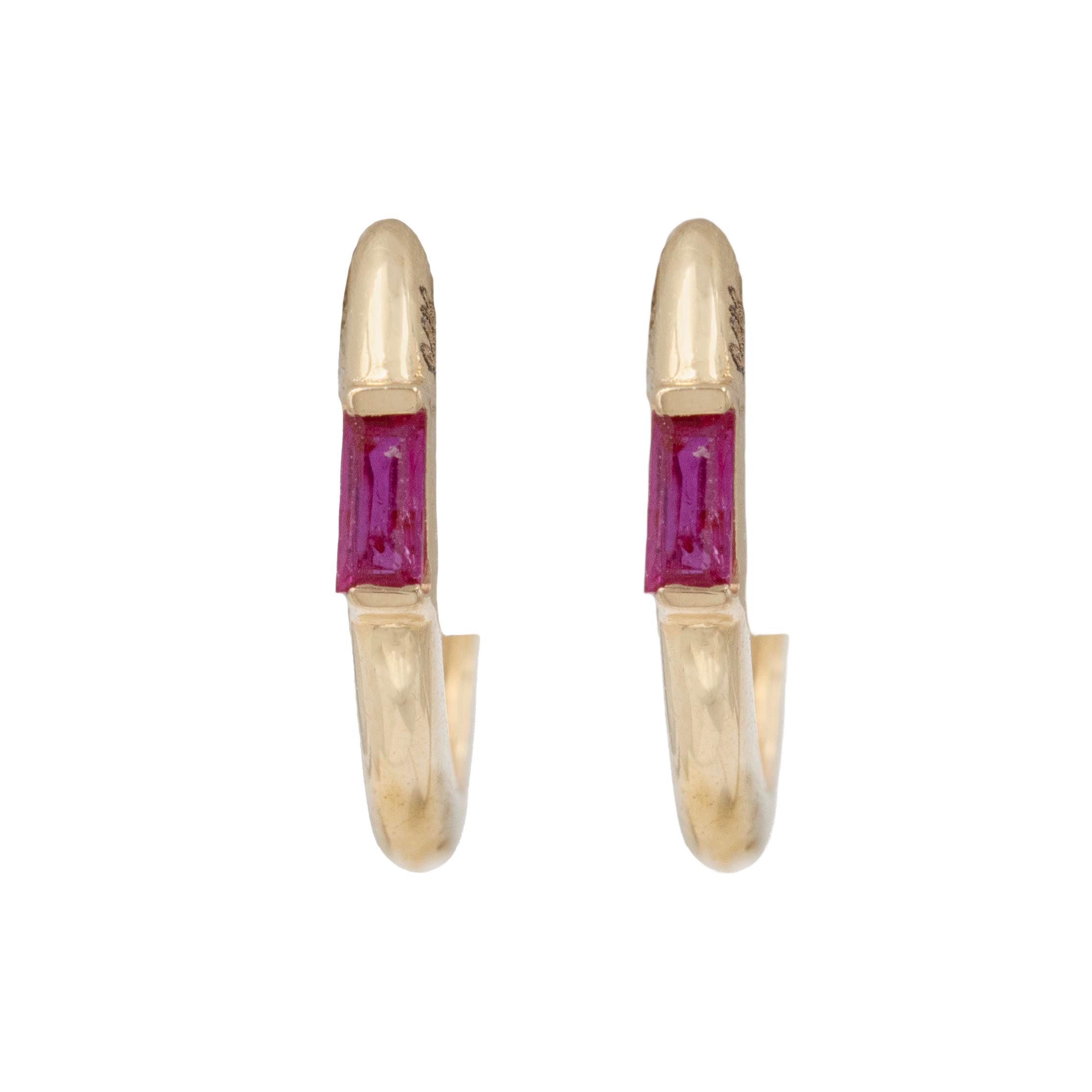 Baguette Ruby Huggie Earrings