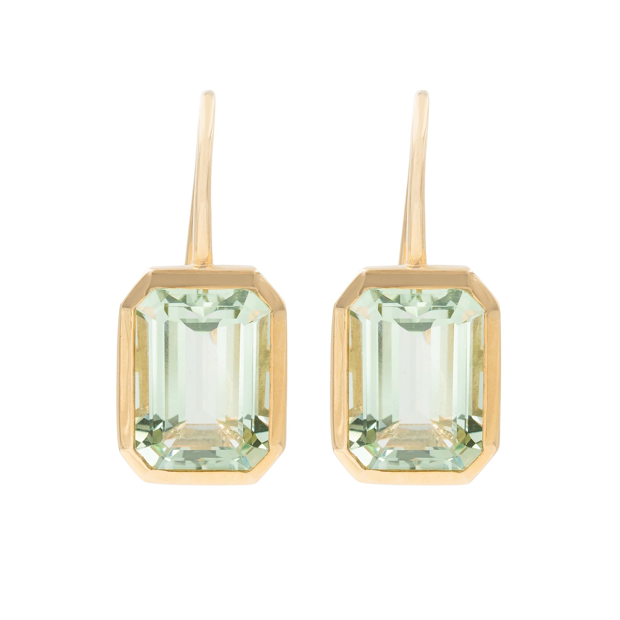 Large Bezel Set Emerald Cut Prasiolite Drop Earrings