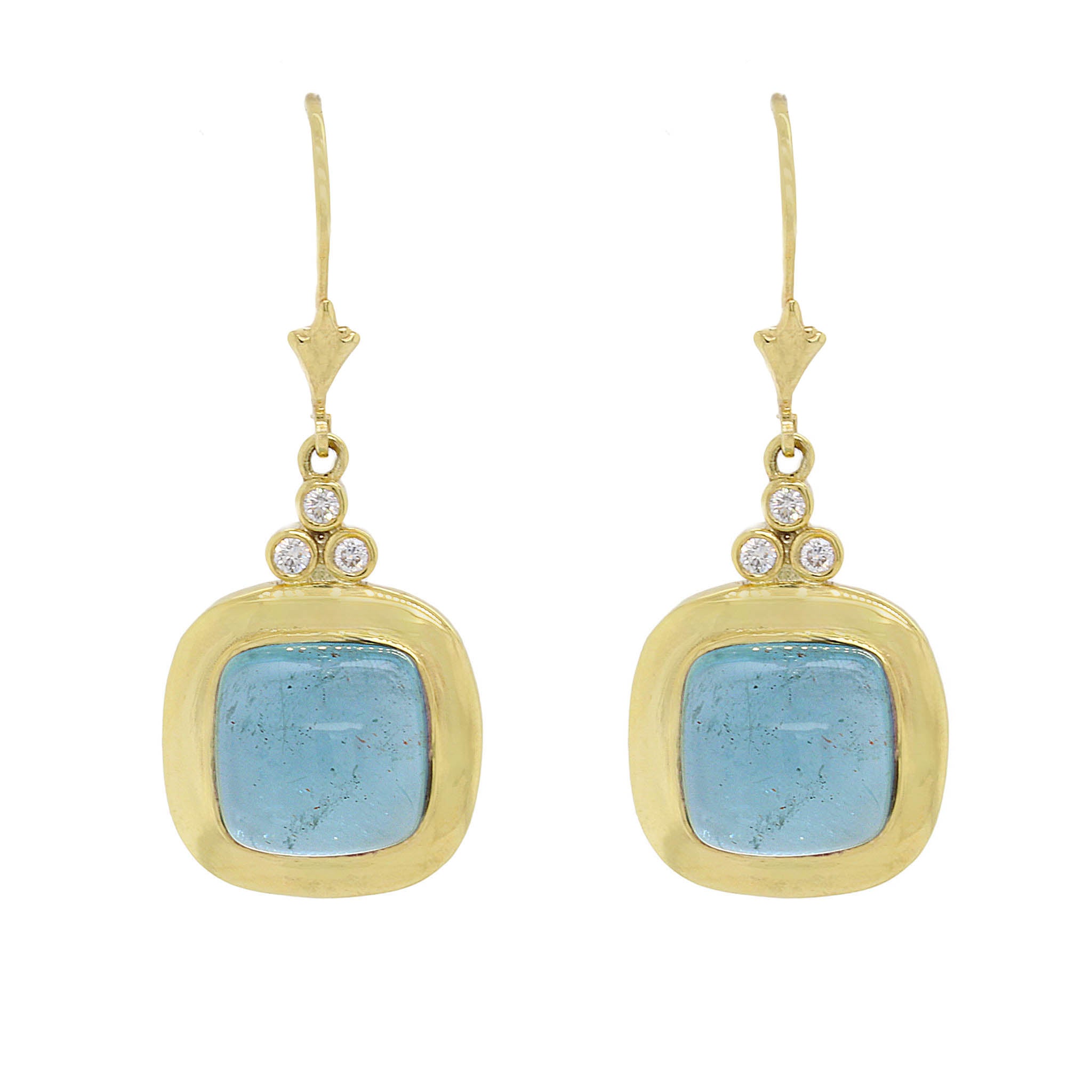 Cabochon Aquamarine Drop Earrings With Diamonds