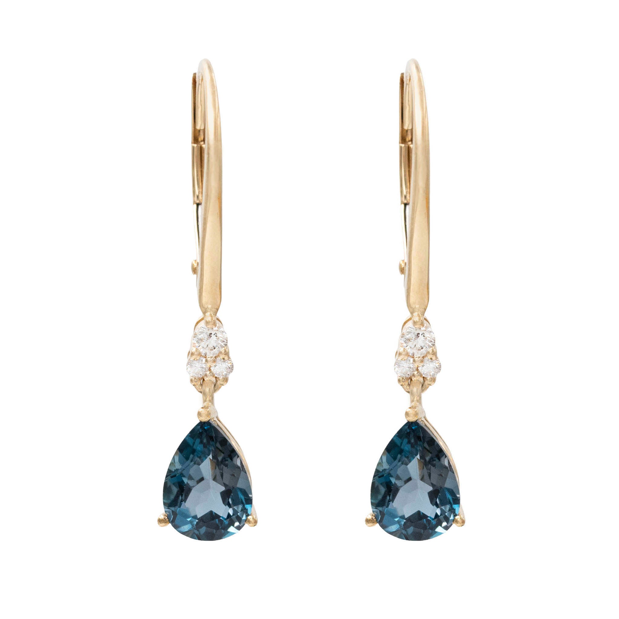 Pear Shaped London Blue Topaz Lever Back Earrings