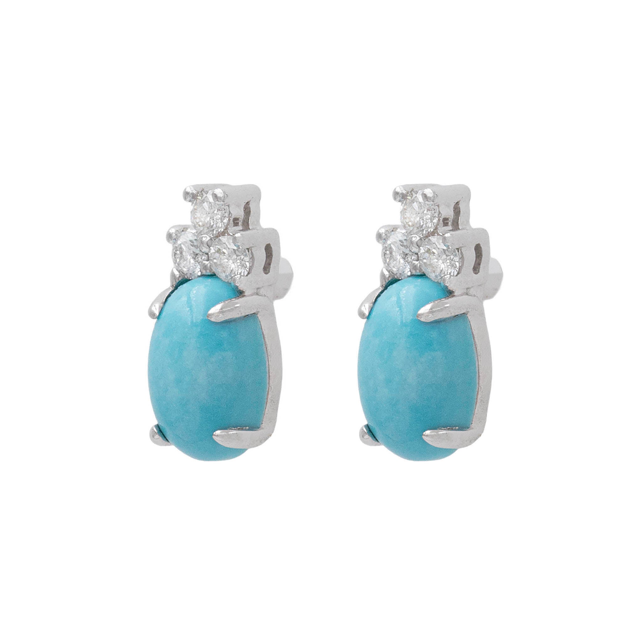 Cabochon Turquoise Stud Earrings With Diamond Accents