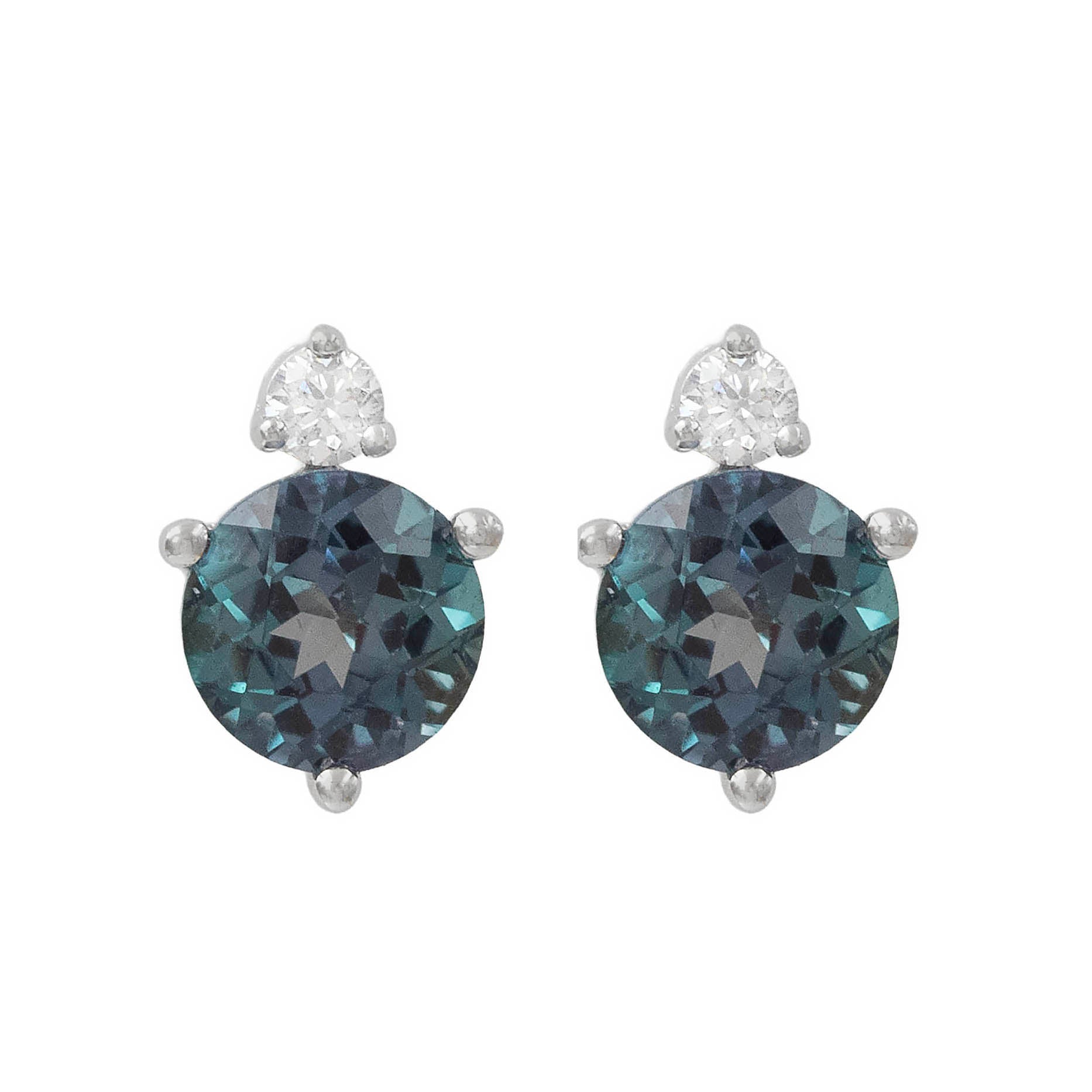 Created Alexandrite Stud Earring With Diamond Accents