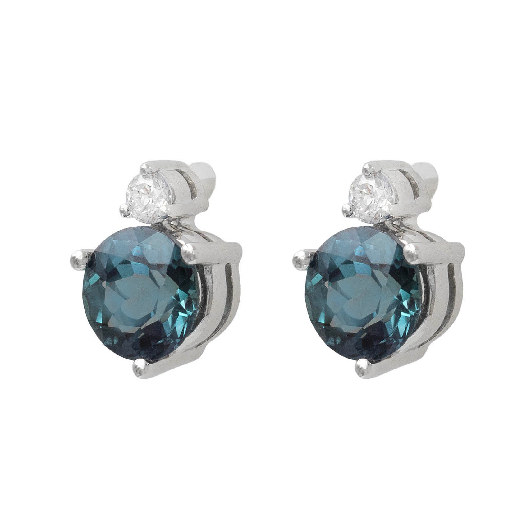 Created Alexandrite Stud Earring With Diamond Accents