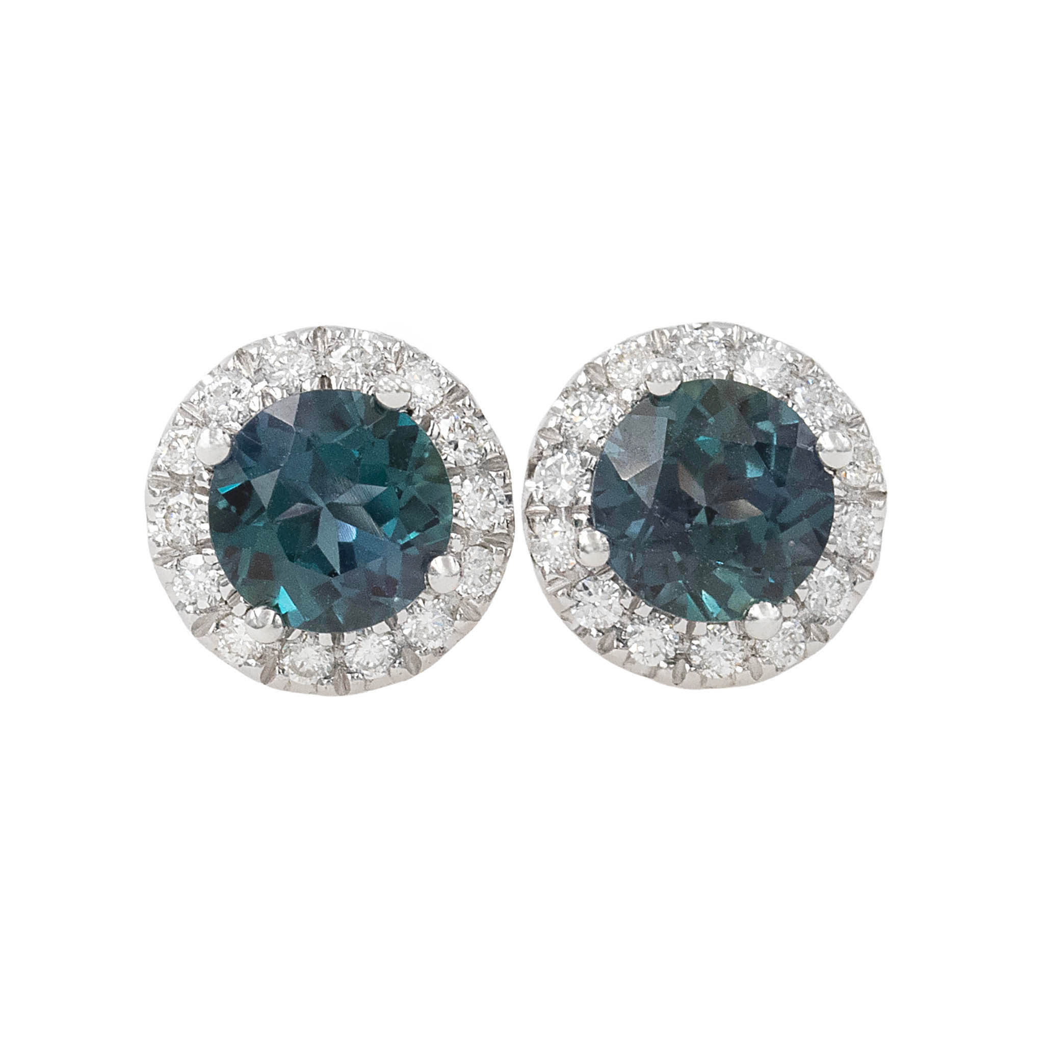 Created Alexandrite With Diamond Halo Stud Earrings