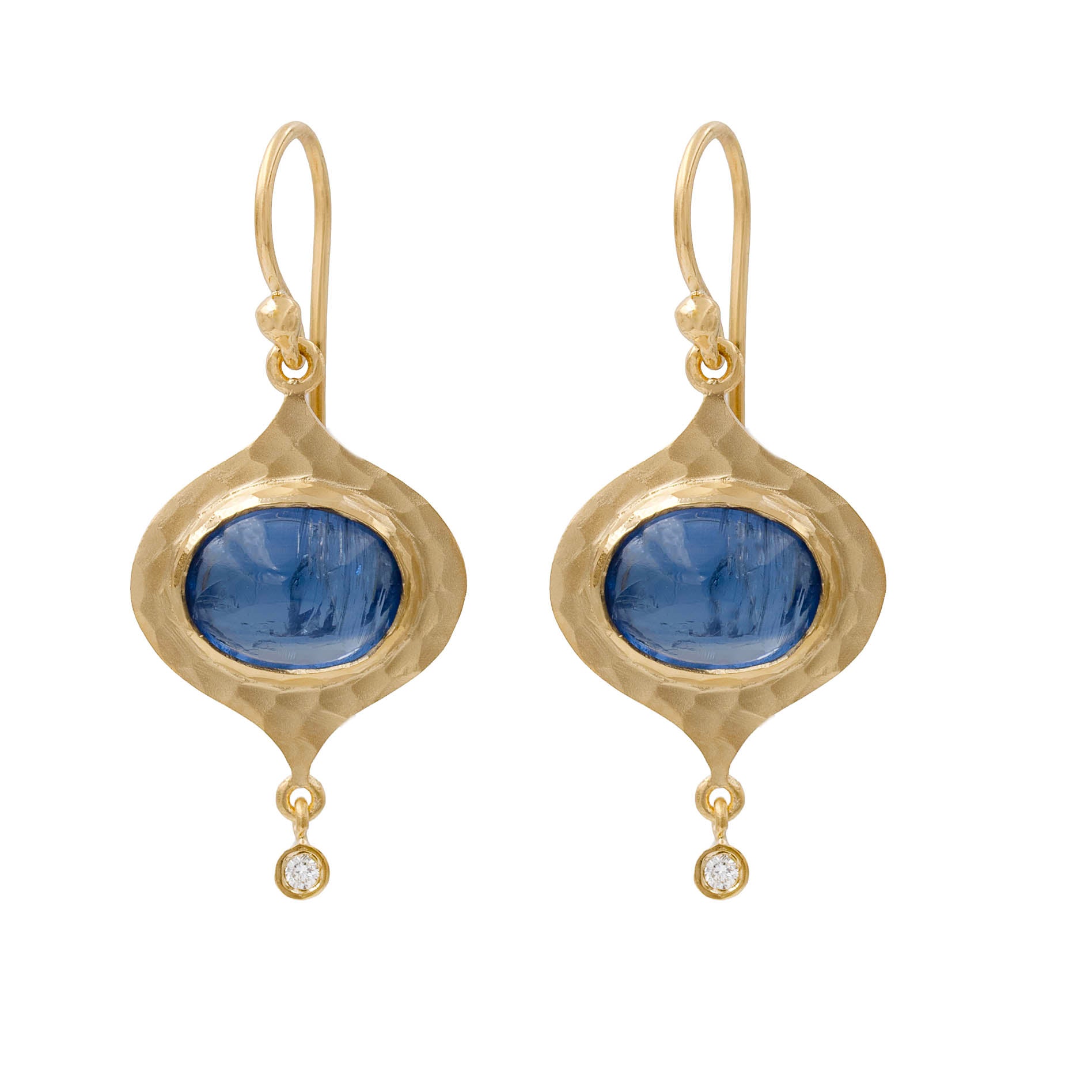 Cabochon Kyanite Earrings In Satin Finish Gold With Diamond Accents