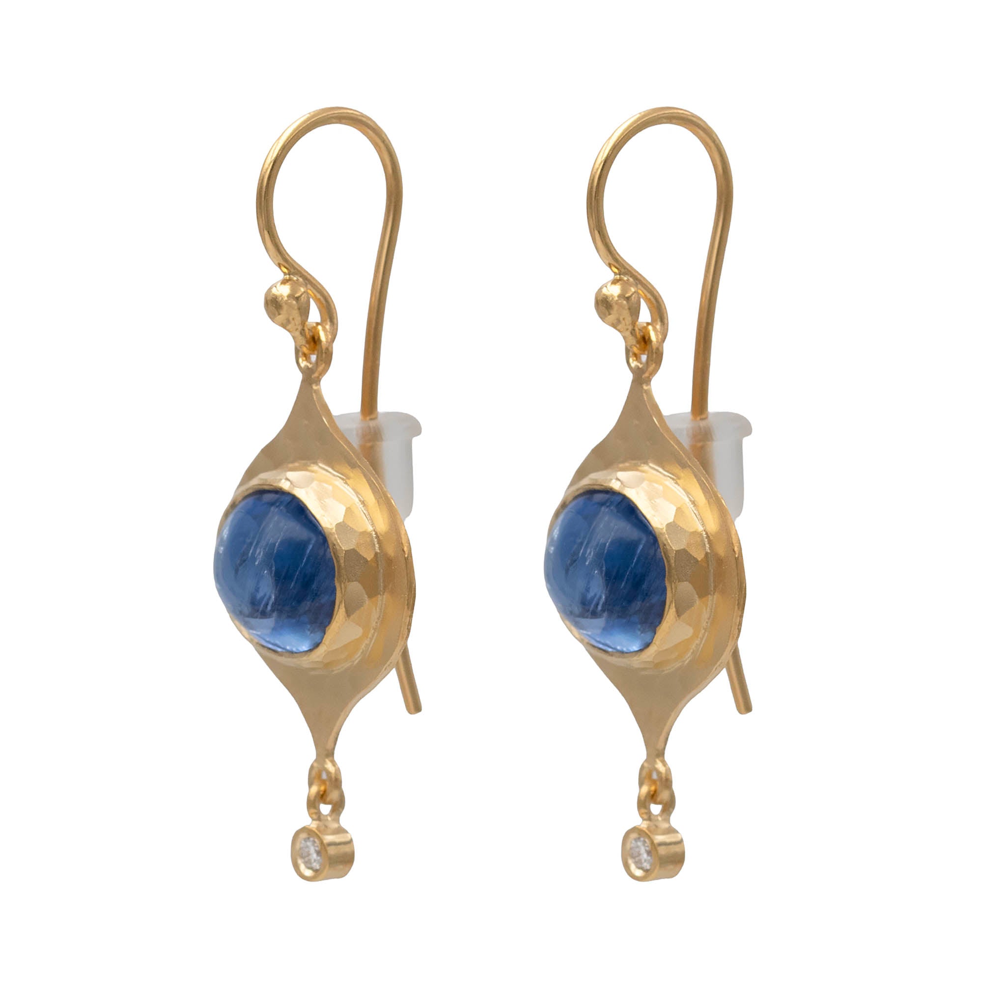 Cabochon Kyanite Earrings In Satin Finish Gold With Diamond Accents