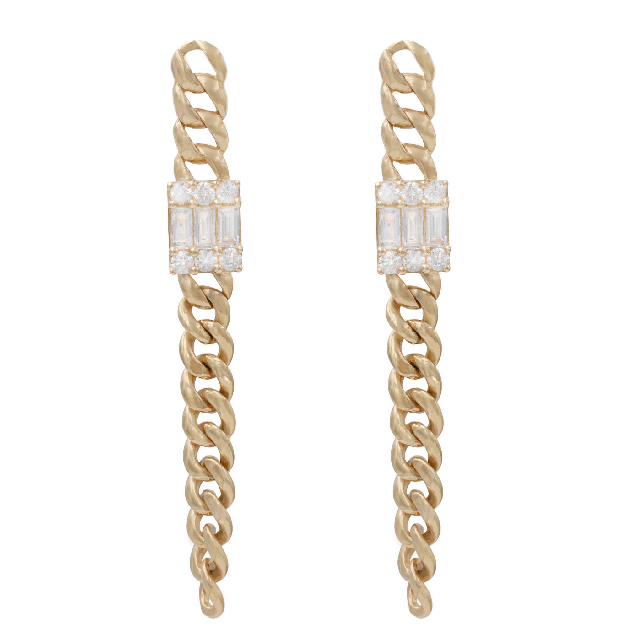 Curb Link Drop Earrings With Diamond Clusters