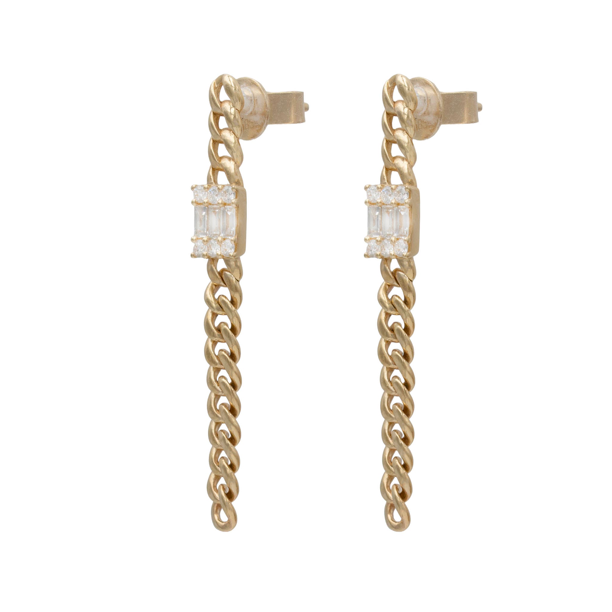Curb Link Drop Earrings With Diamond Clusters