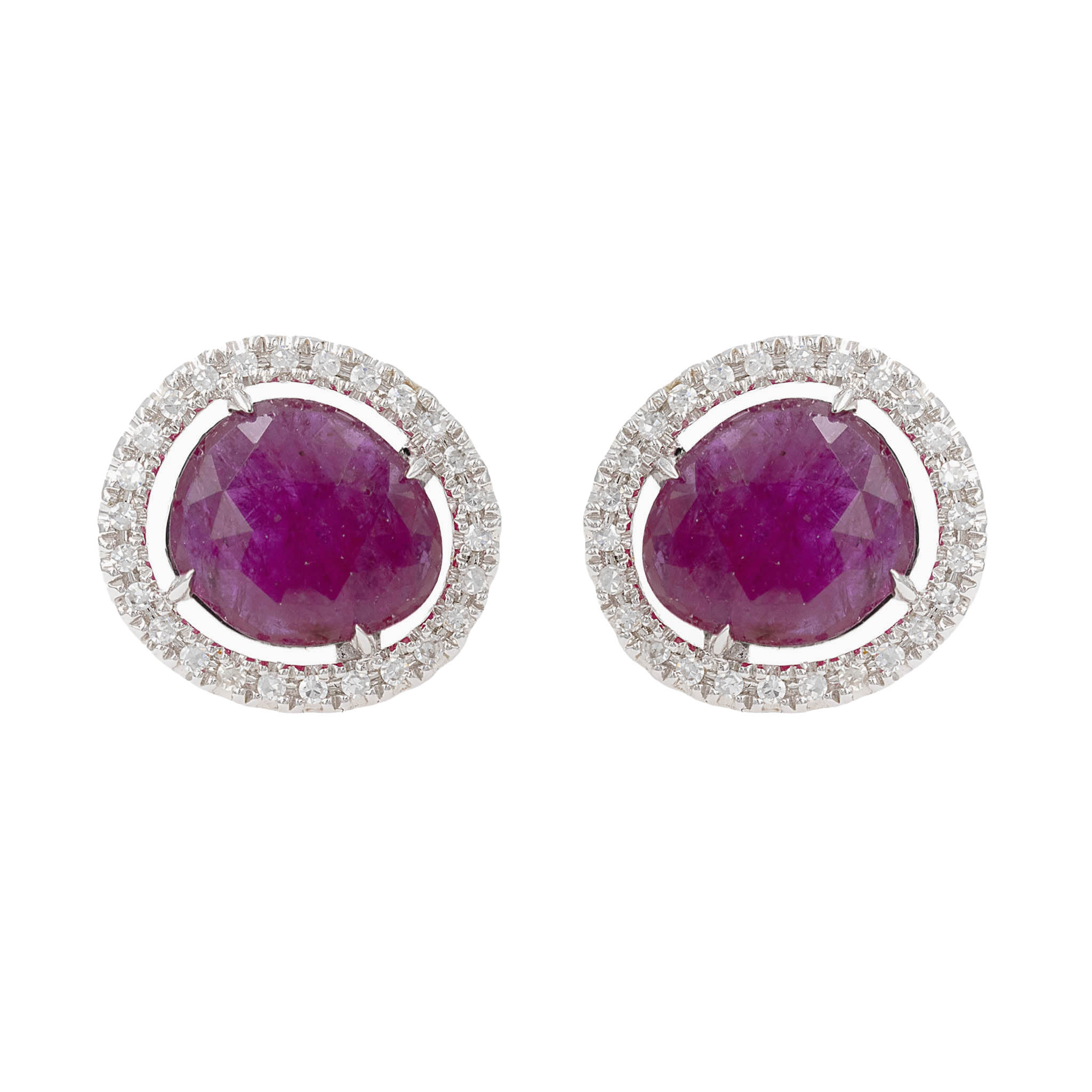 Ruby Slice Stud Earrings With Diamond Halos