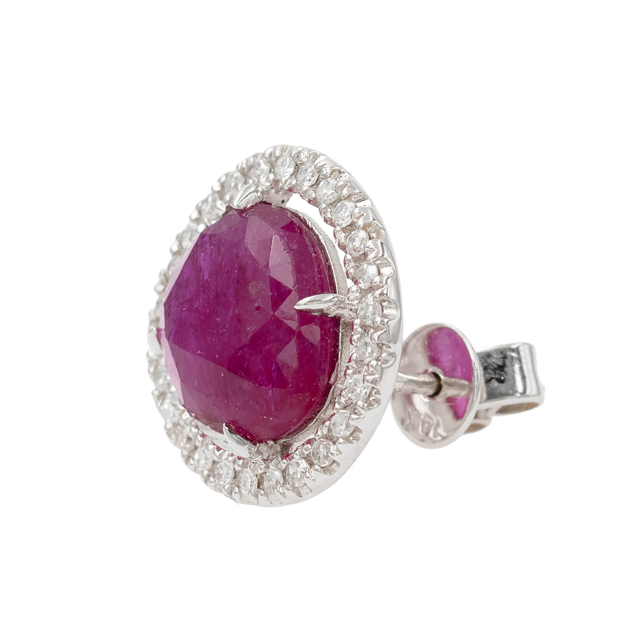 Ruby Slice Stud Earrings With Diamond Halos