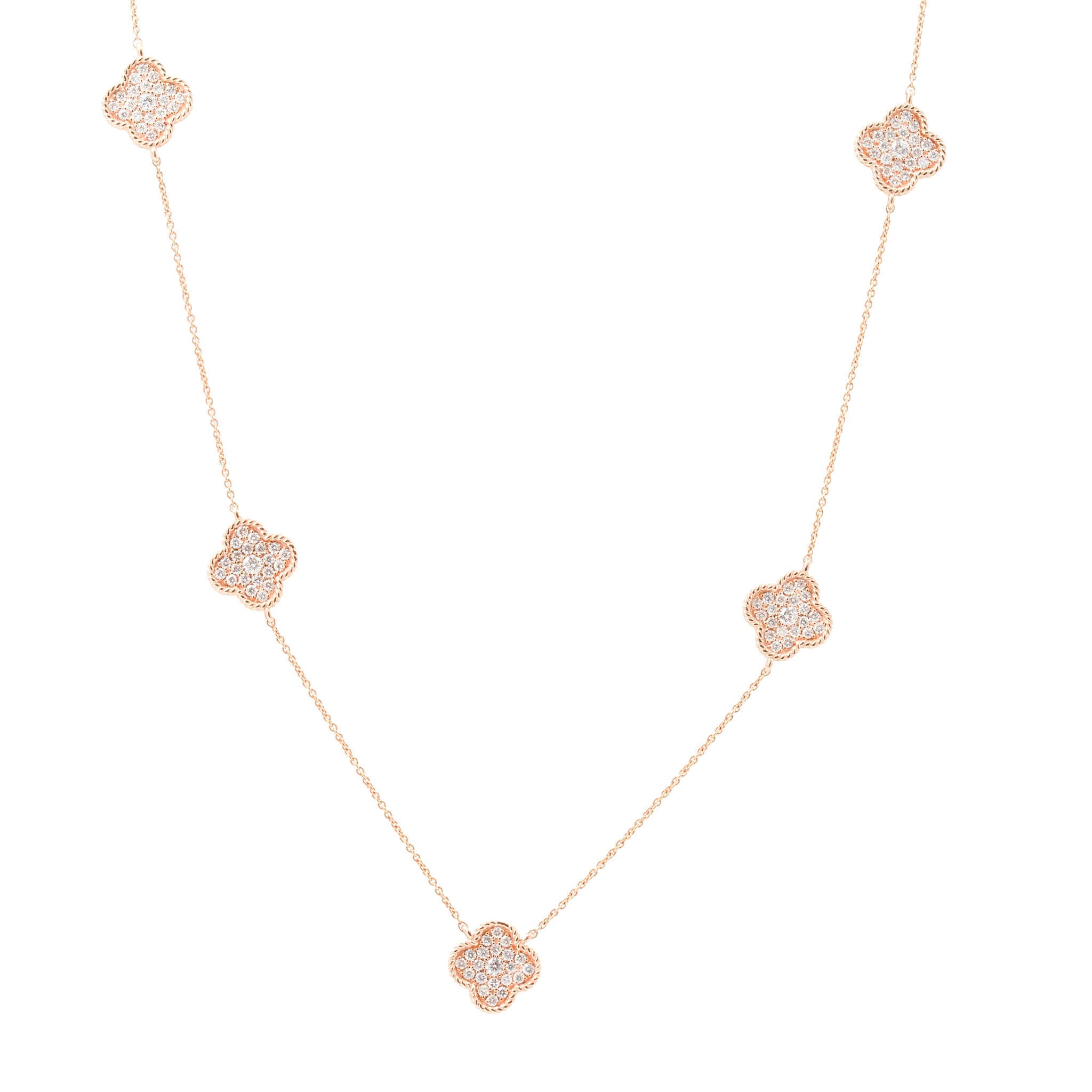 Diamond Clover Station Necklace In Rose Gold