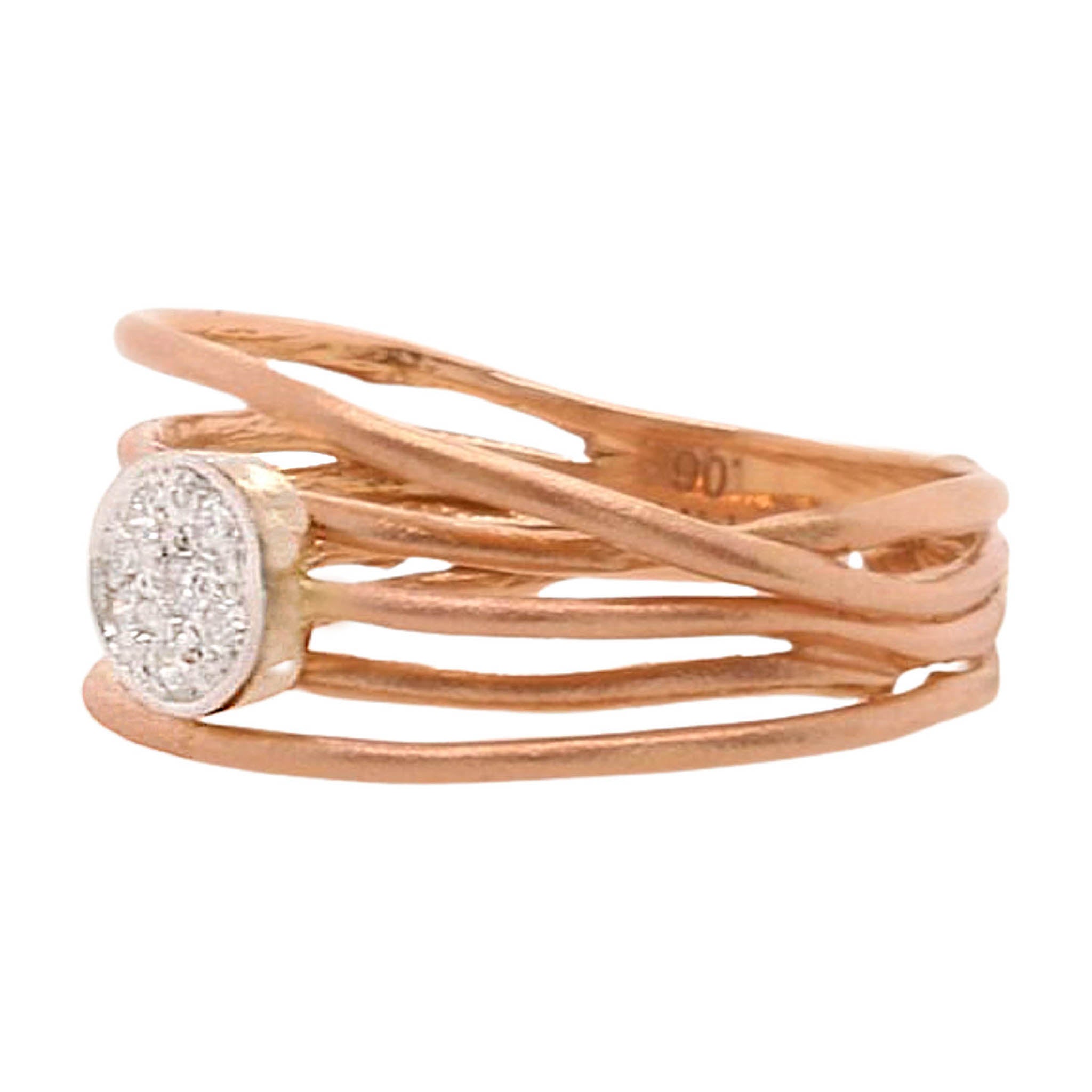 Rose Gold Open Multirow Band With Circle Of Pave Diamonds