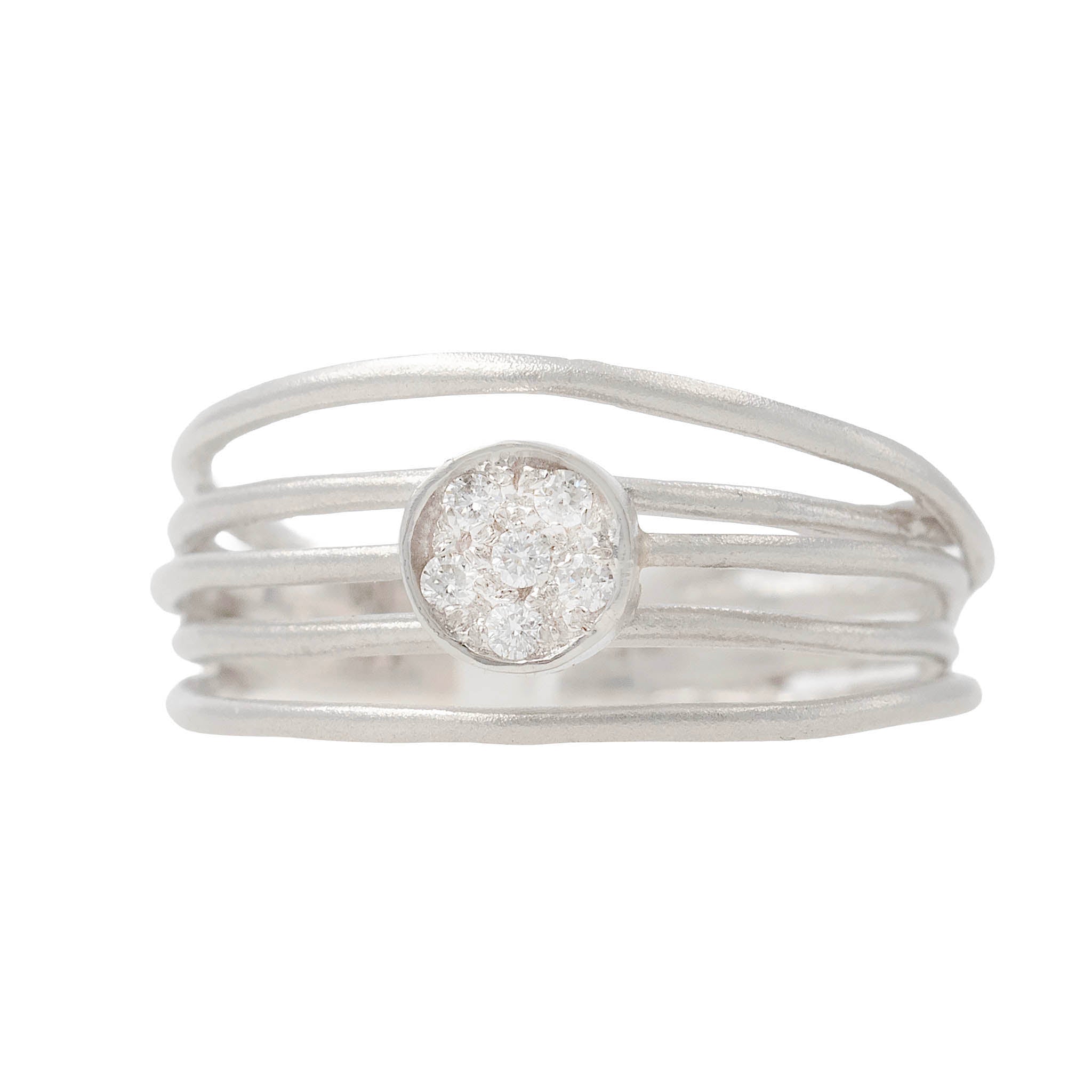 Satin Finish Open Row Band With Cluster Diamond Front