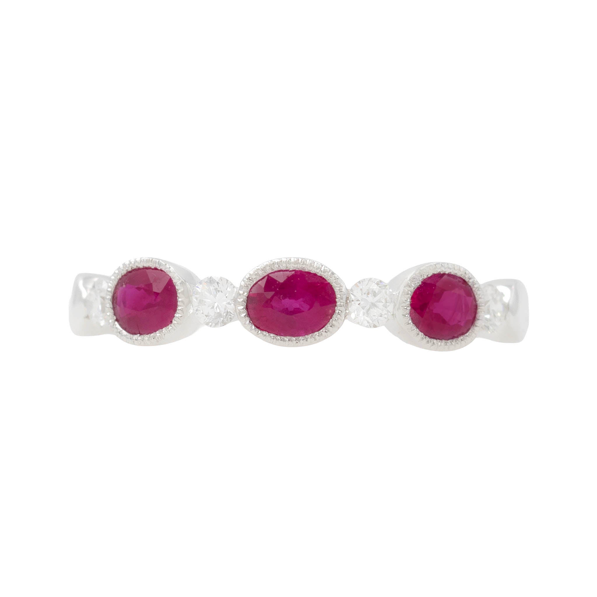 Oval Ruby And Round Diamond Band With Milgrain