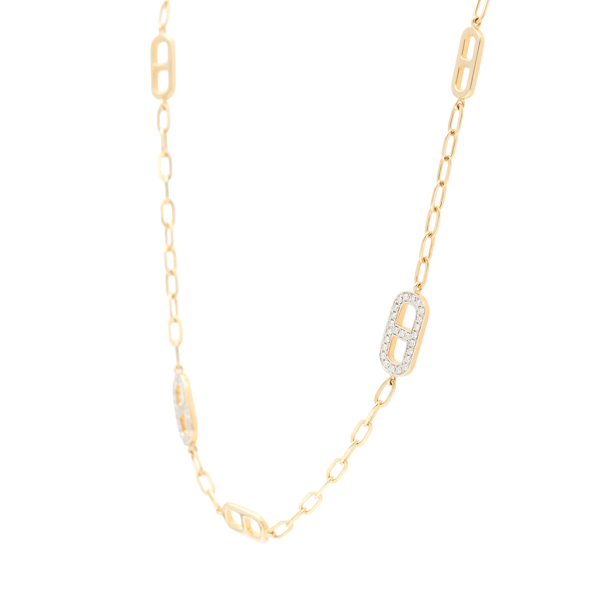 Diamond And Polished Gold Mariner Link Station Necklace