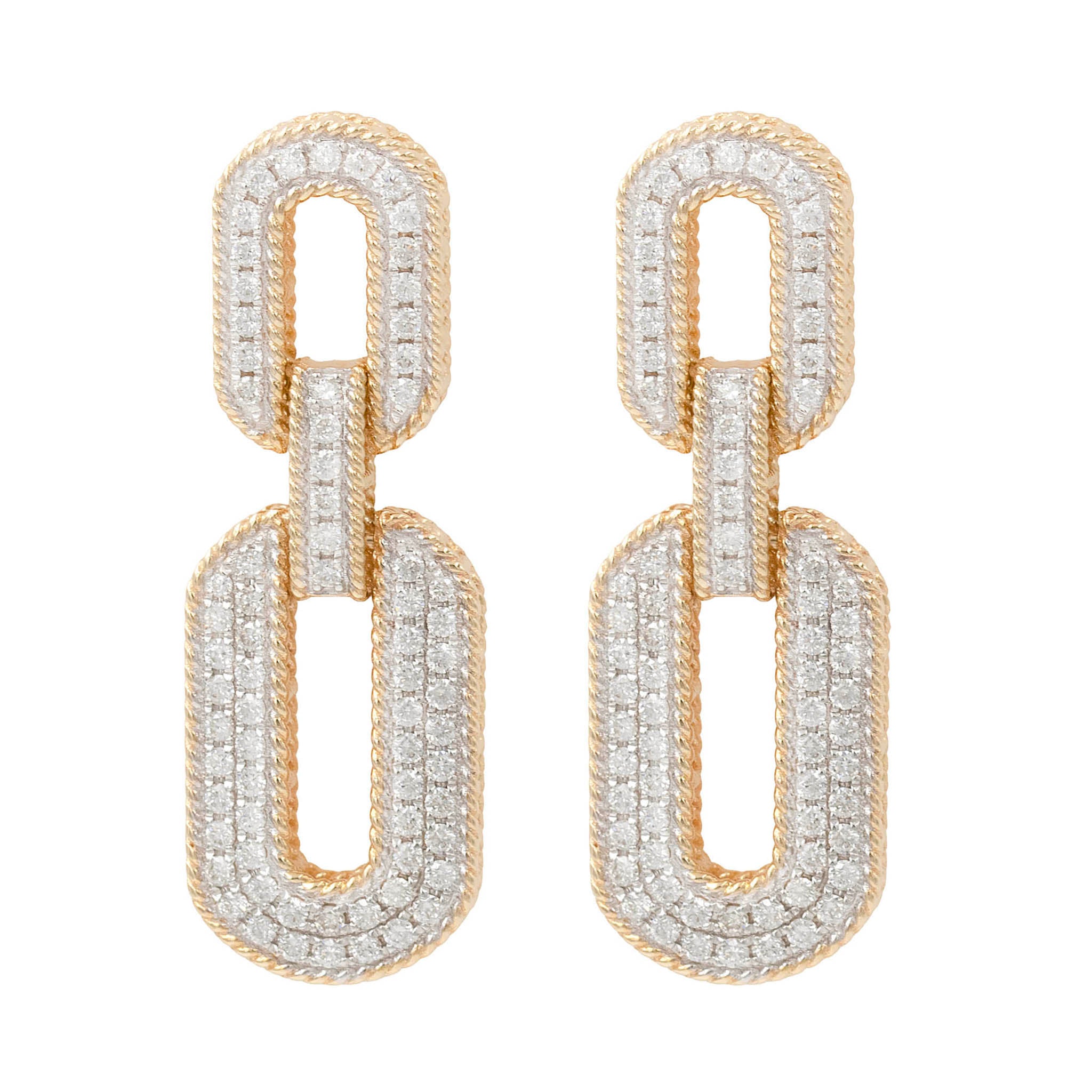 Pave Diamond Double Paperclip Link Drop Earring