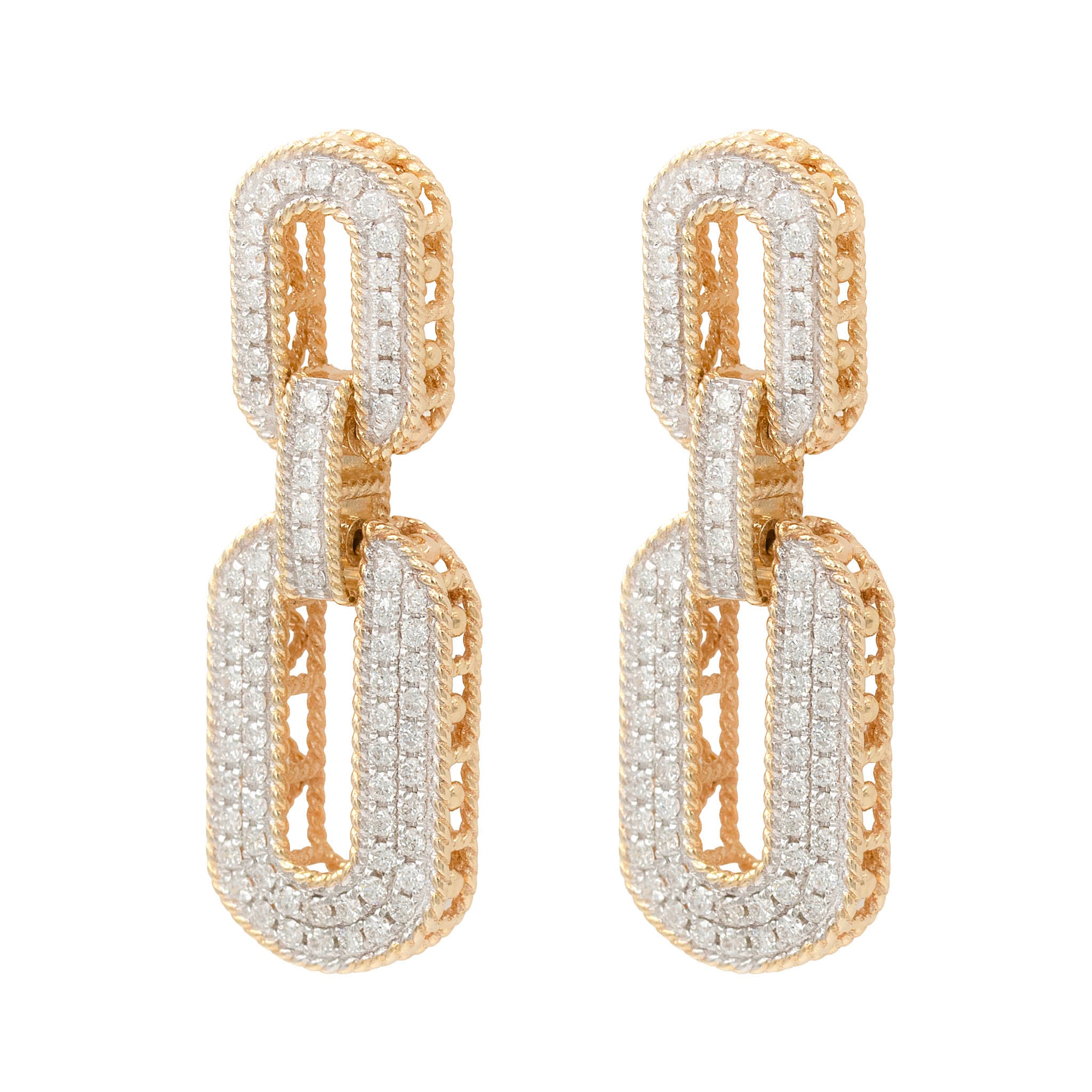 Pave Diamond Double Paperclip Link Drop Earring