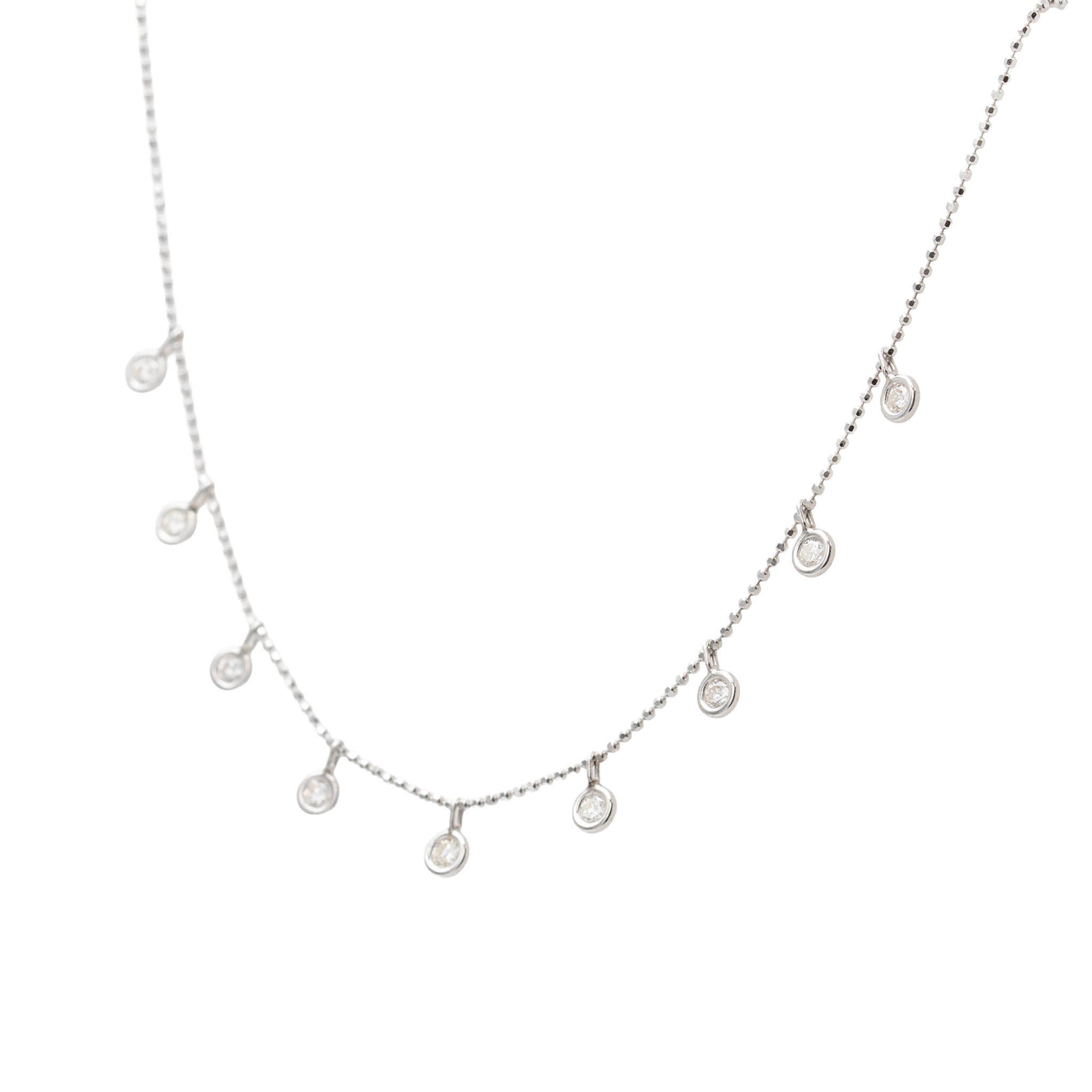 White Gold Bezel Set Diamond Drop Necklace On Beaded Chain