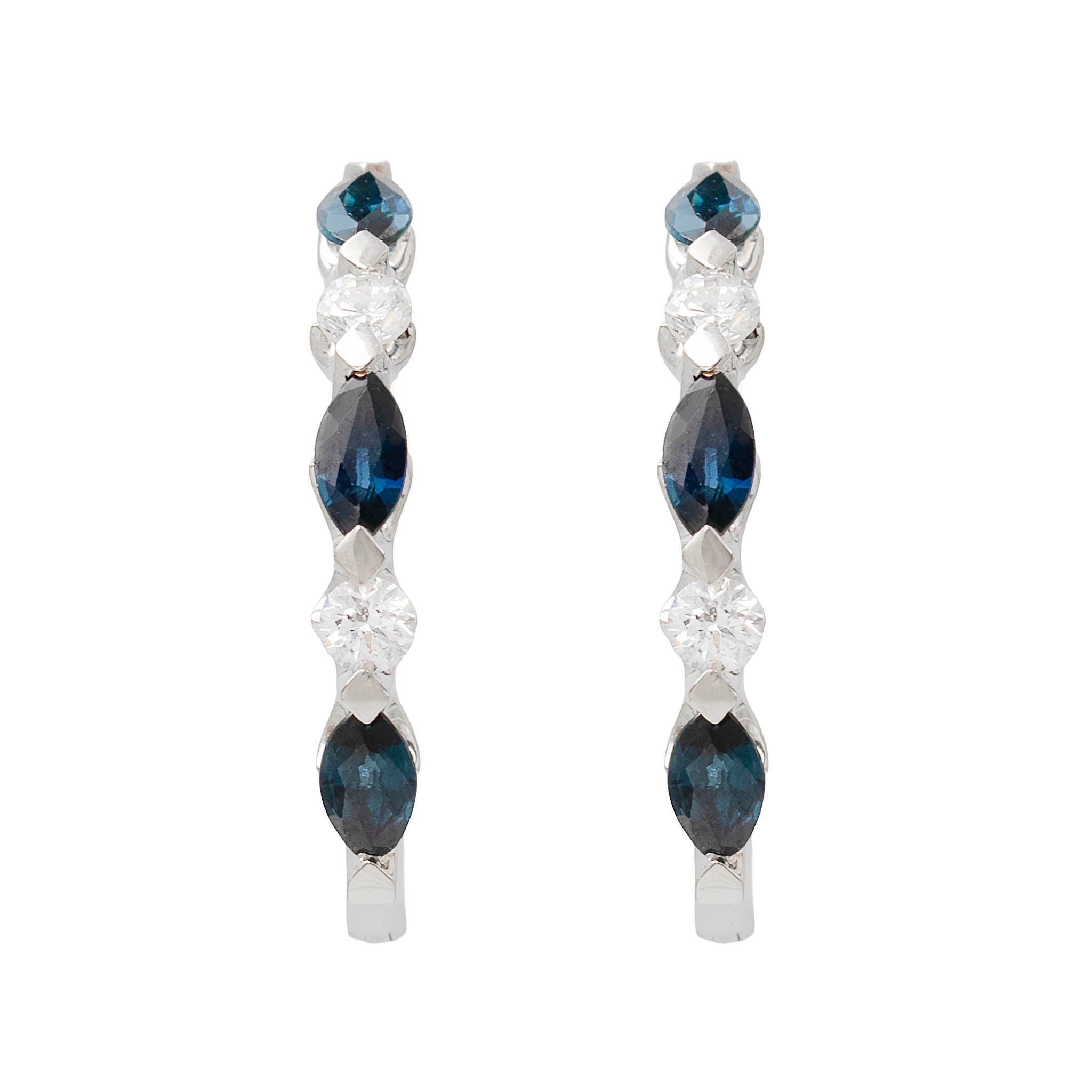 Marquise Sapphire And Round Diamond Hoop Earring