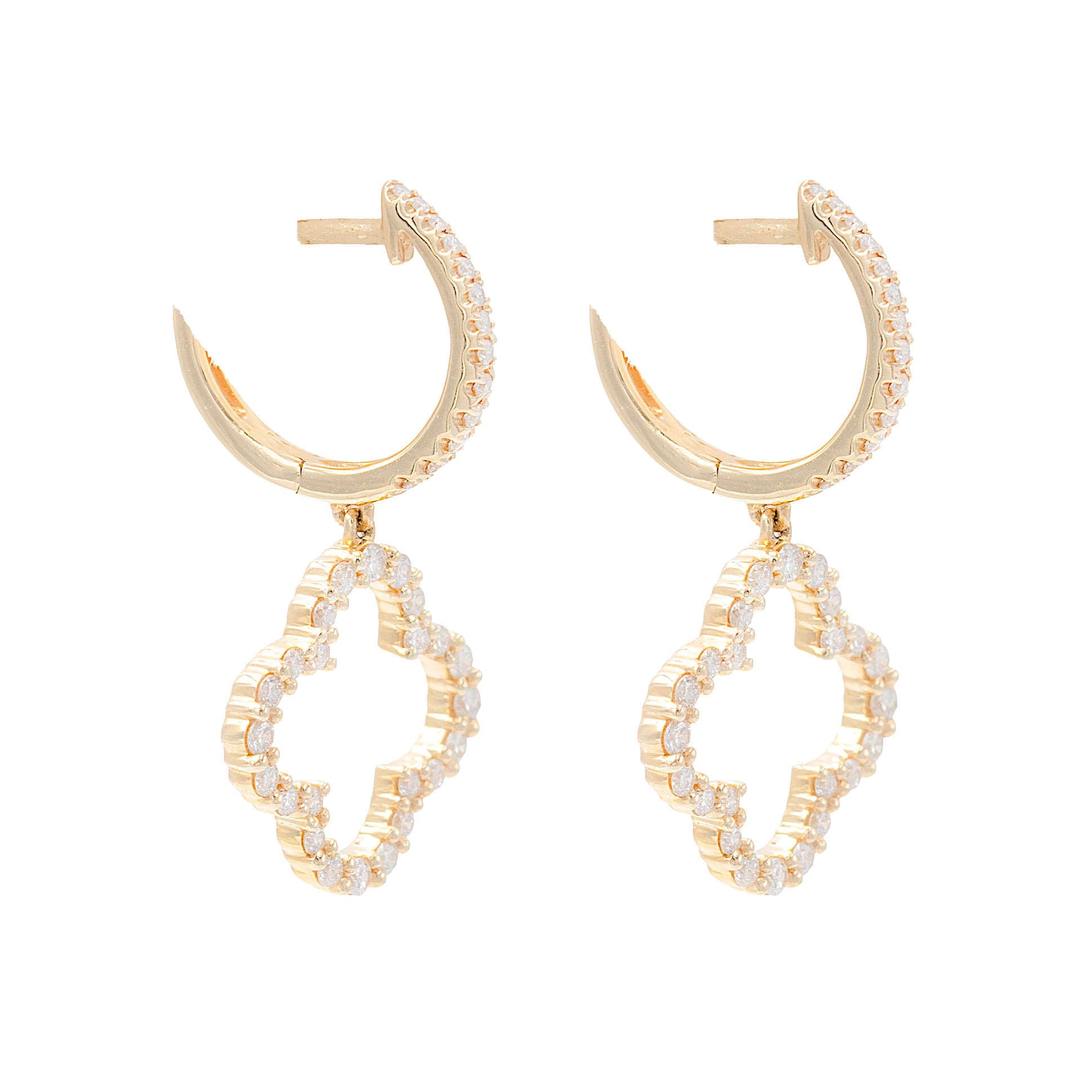 Open Diamond Clover Drop With Diamond Hoop Earring