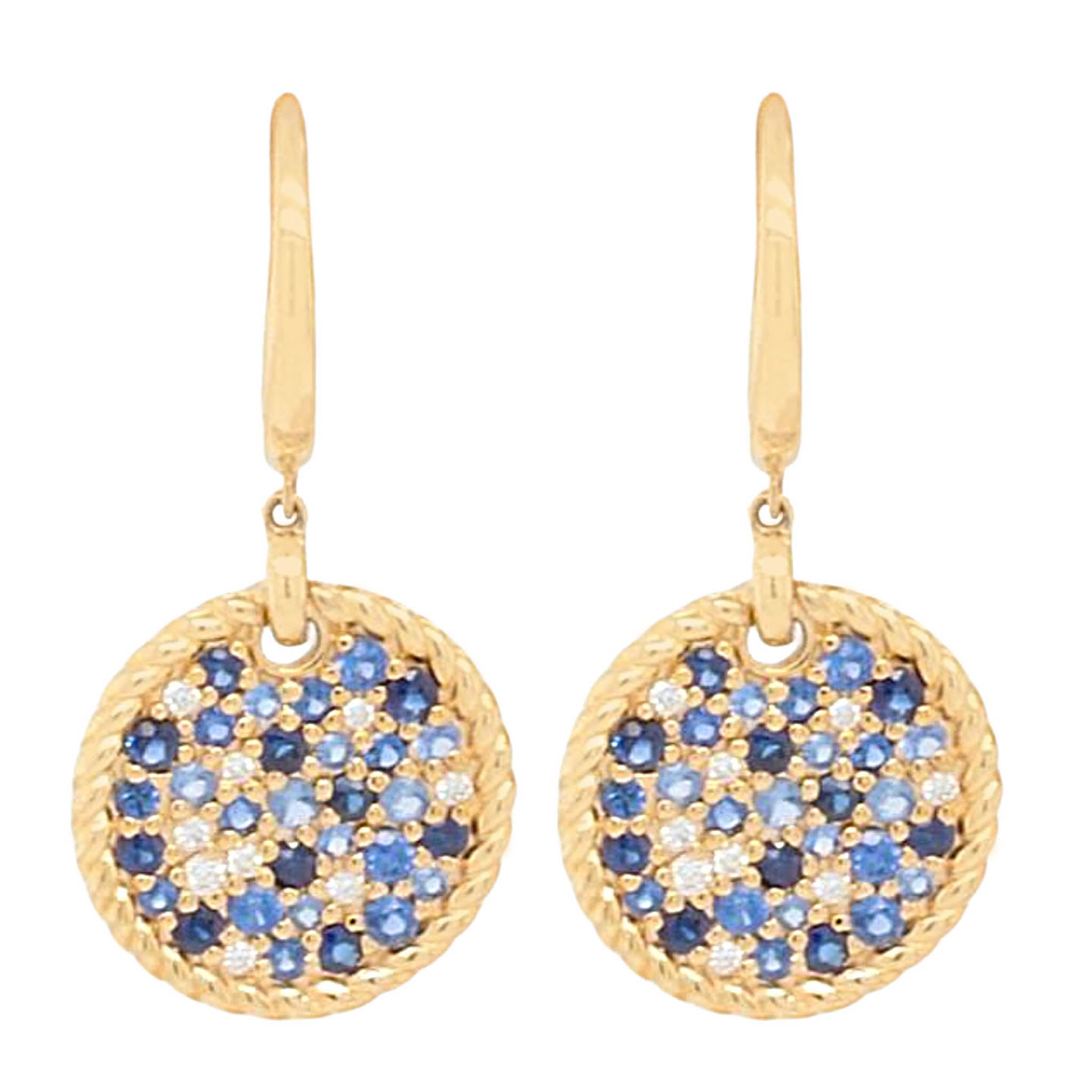 Different Tone Blue Sapphire And Diamond Drop Earrings
