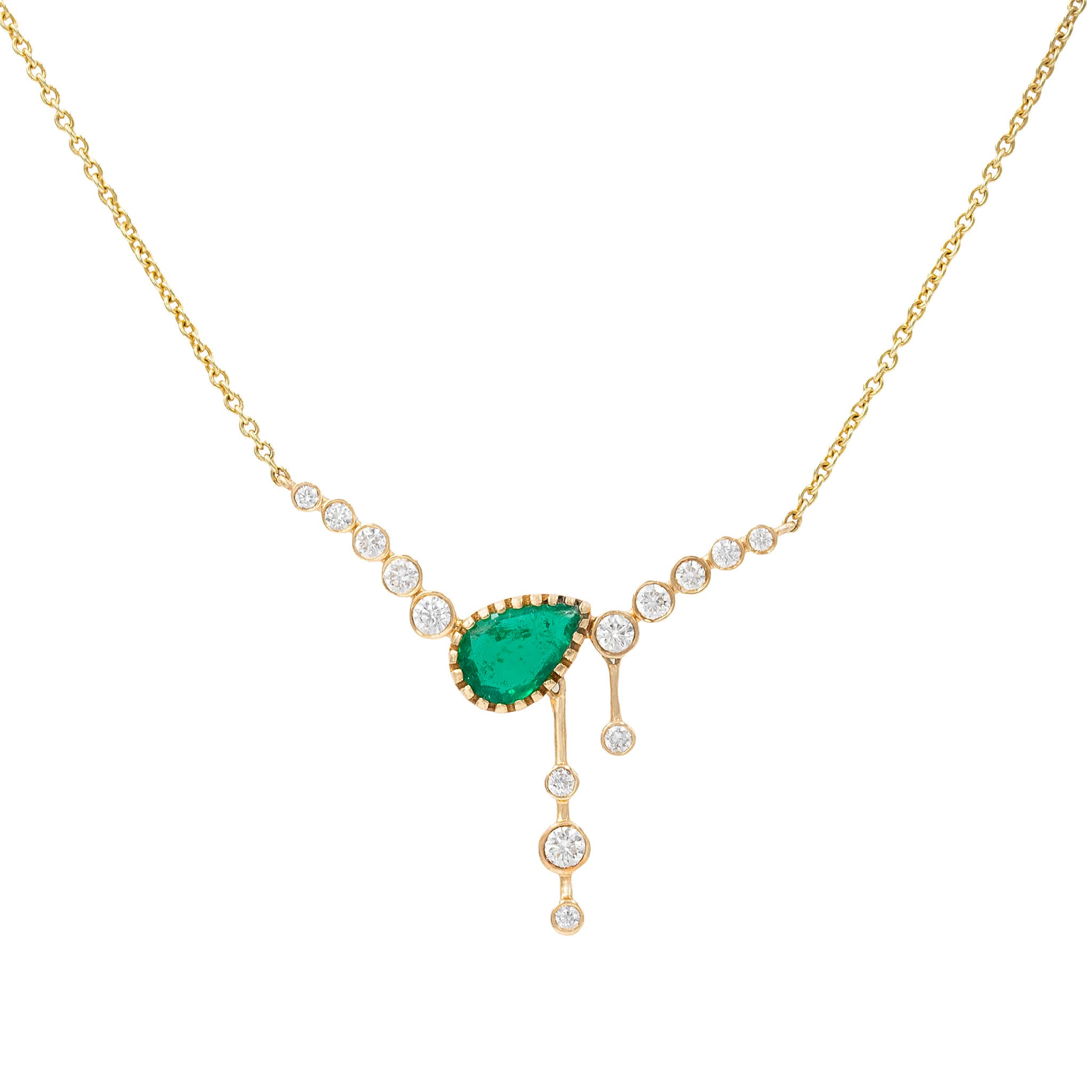 Pear Shaped Emerald And Diamond Abstract Necklace