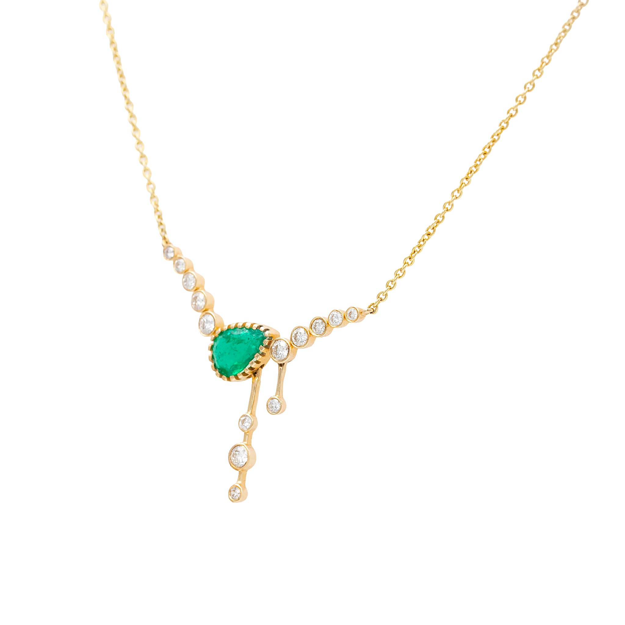 Pear Shaped Emerald And Diamond Abstract Necklace