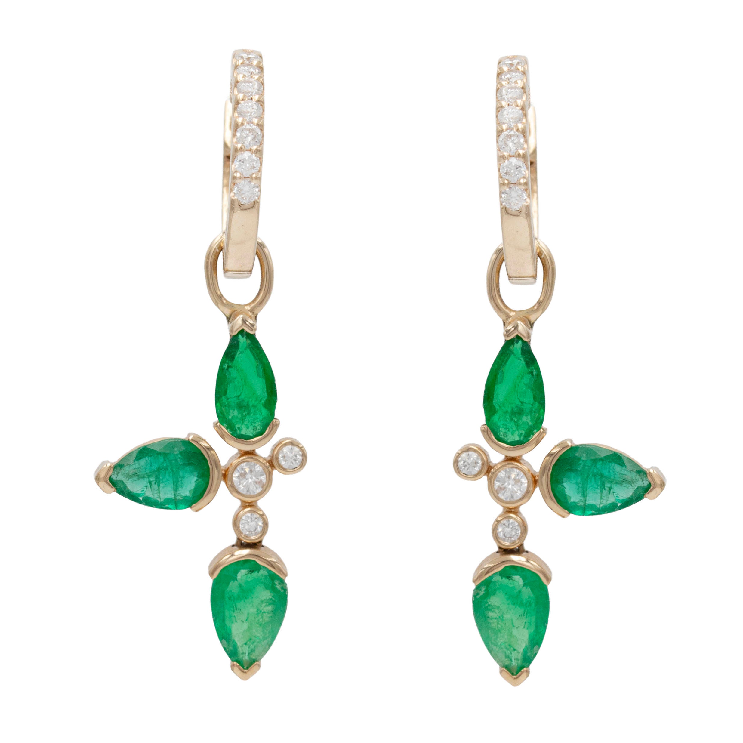 Pear Emerald And Diamond Dangle Drop Earring On Huggie