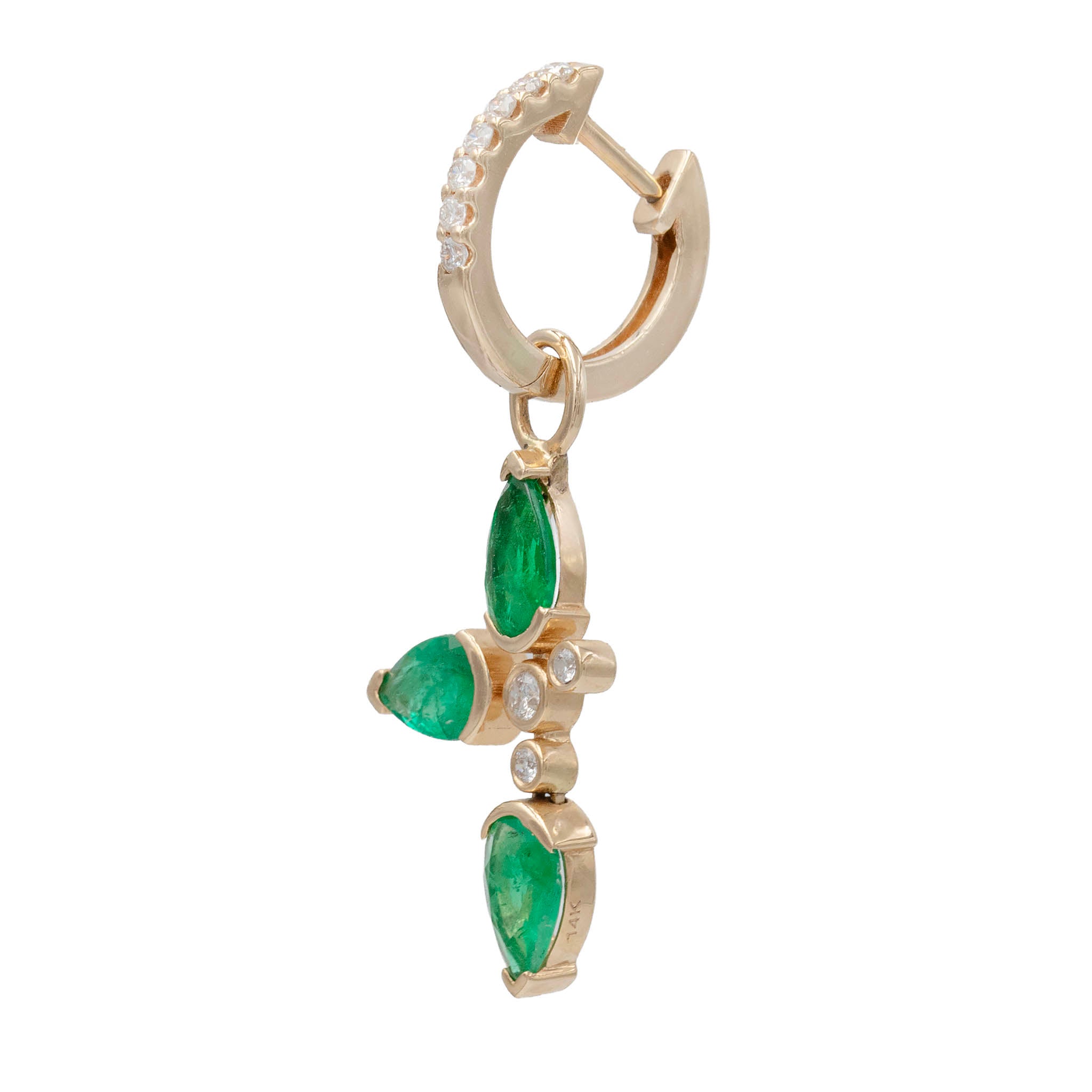 Pear Emerald And Diamond Dangle Drop Earring On Huggie
