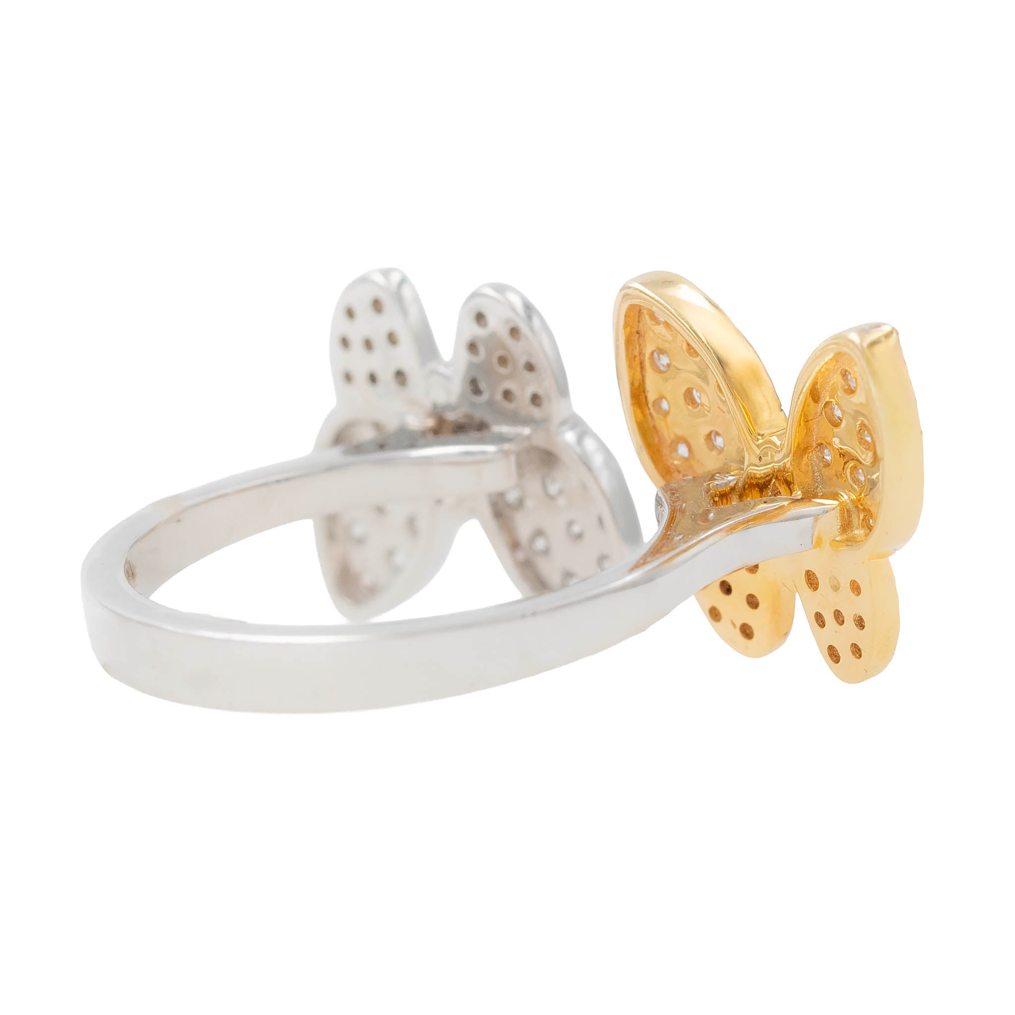 Yellow And White Gold Diamond Double Butterfly Ring