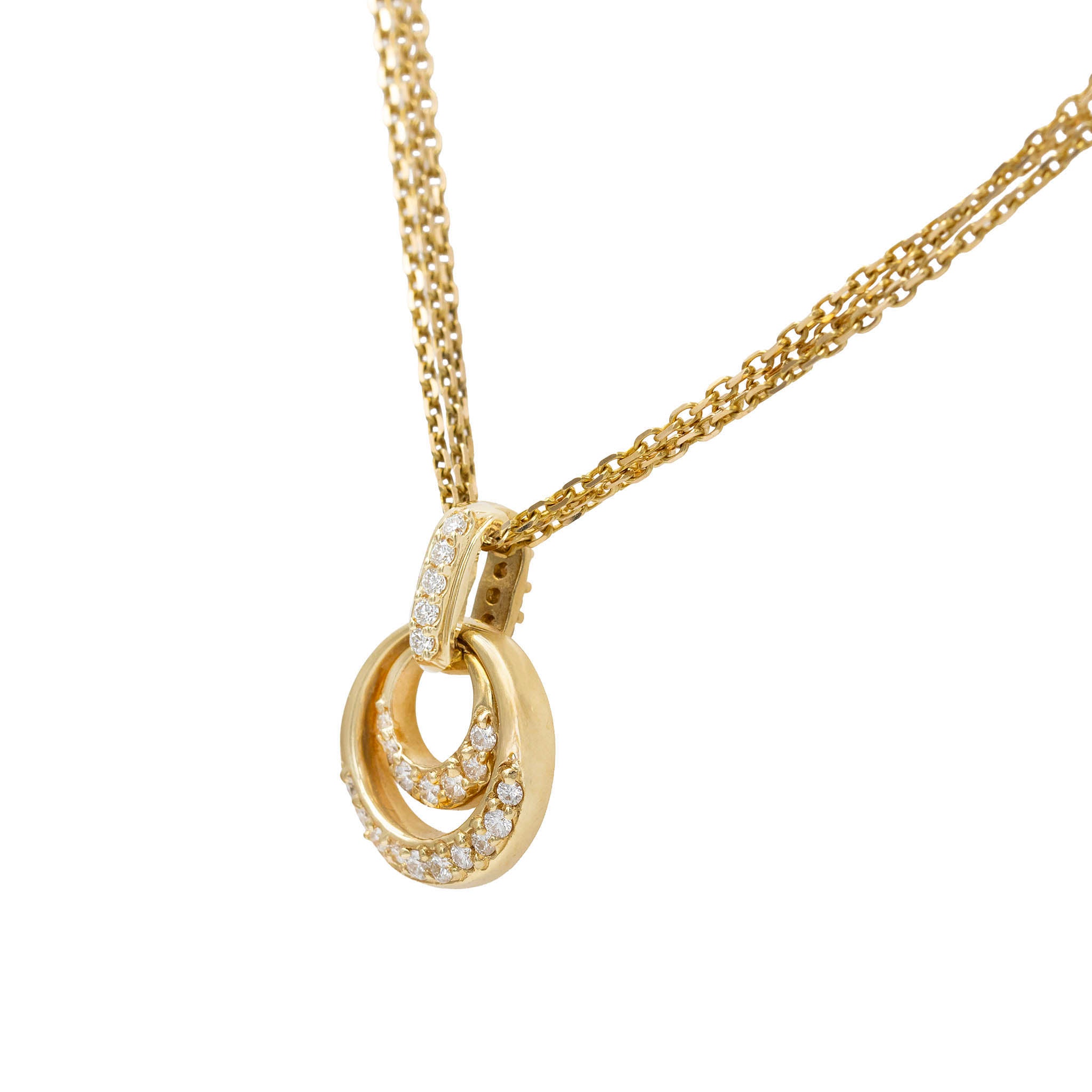 18k Circle Pendant With Flush Set Diamonds On Triple Chain