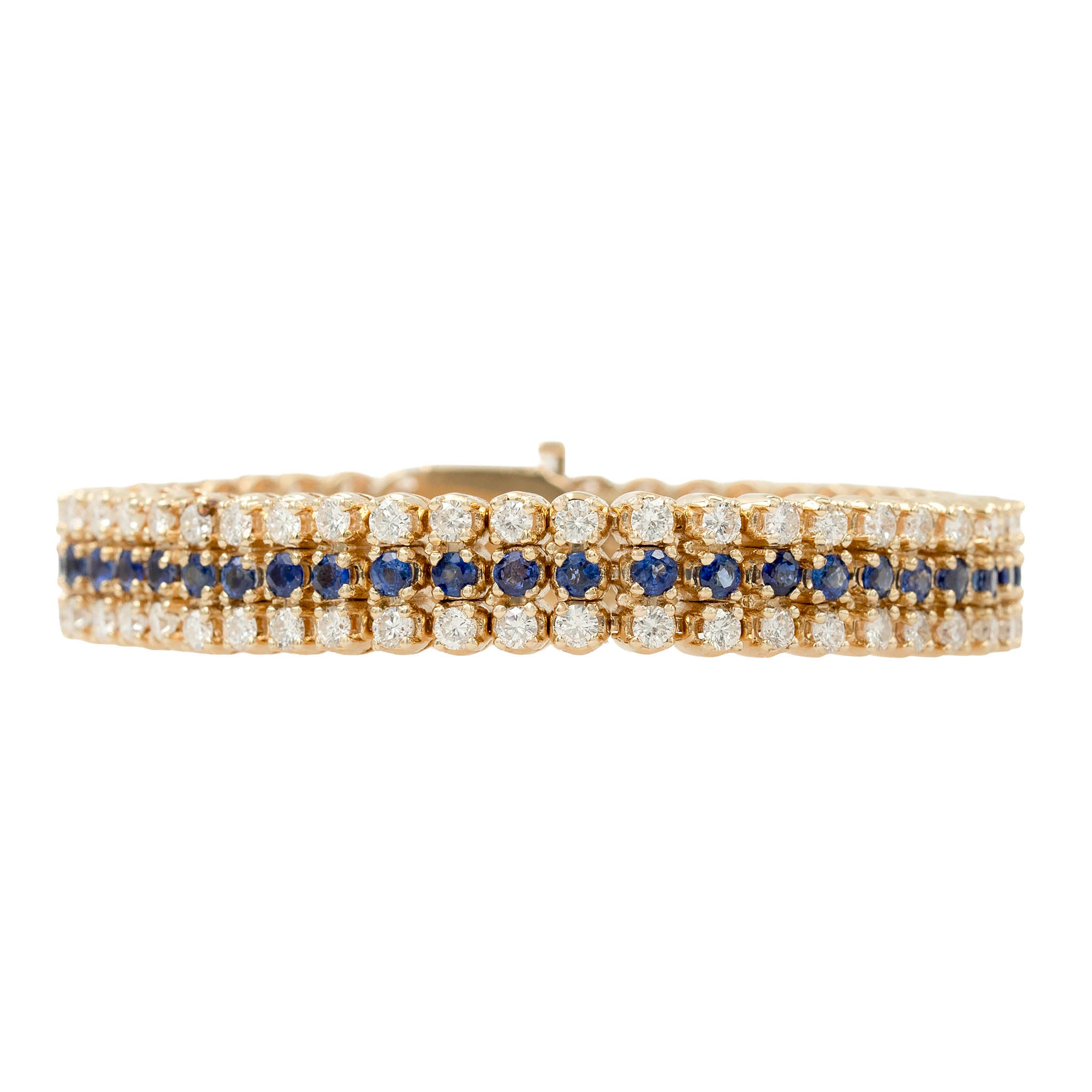 Triple Row Diamond And Sapphire Line Bracelet