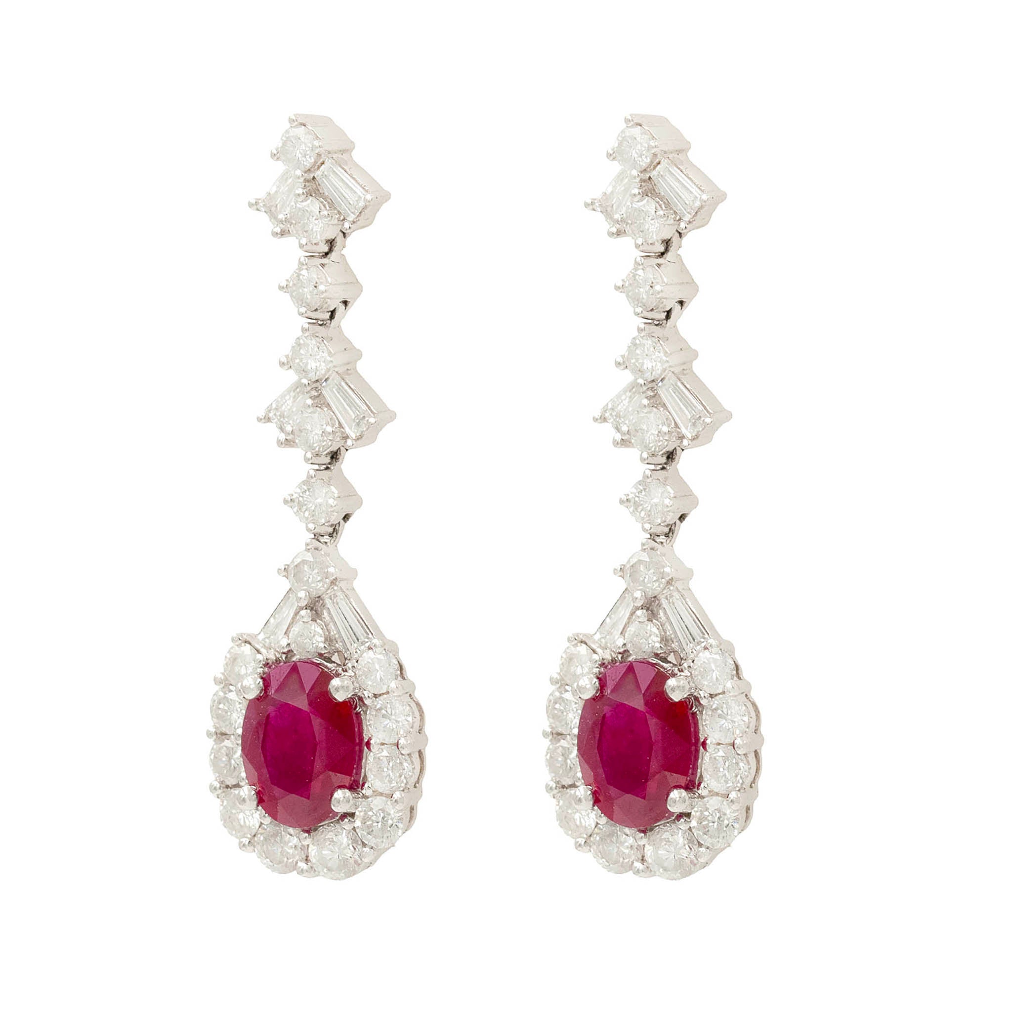 Deco Style Diamond And Ruby Drop Earrings